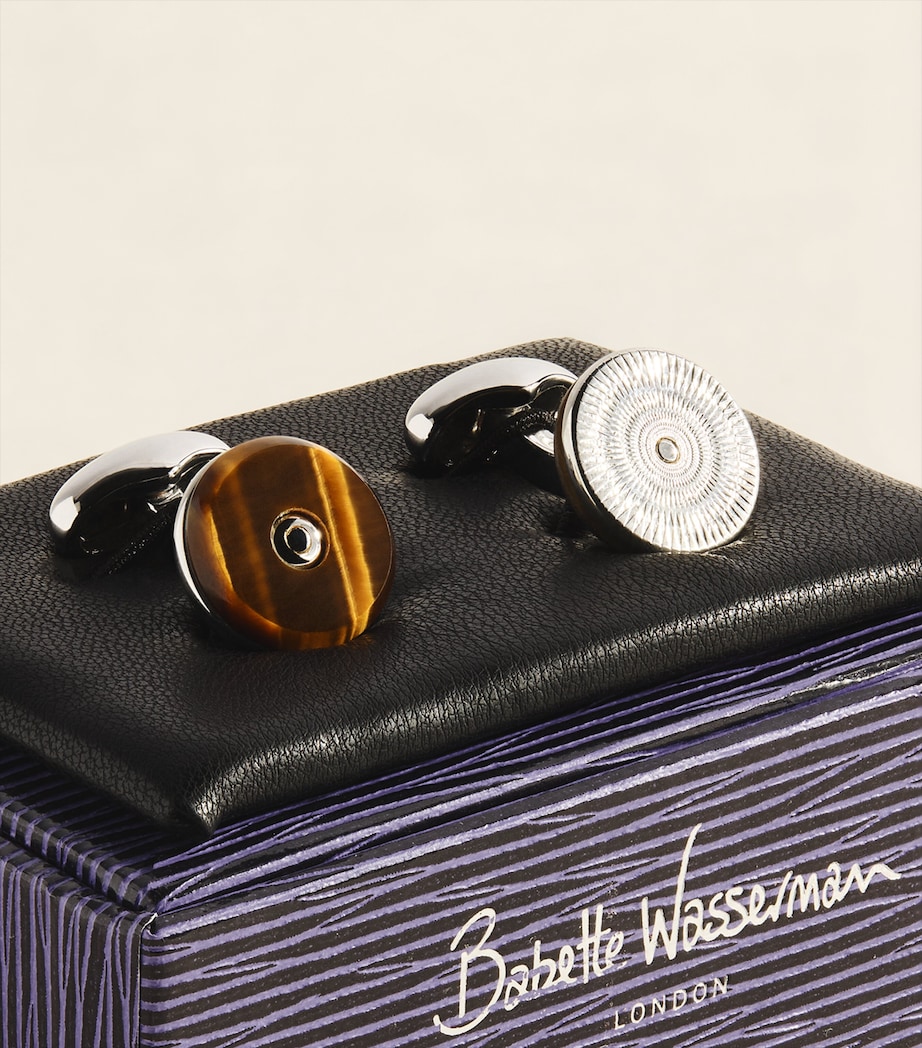 Babette Wasserman Rhodium-Plated Tiger’s Eye Tourbillon Cufflinks Tigers Eye Image 3