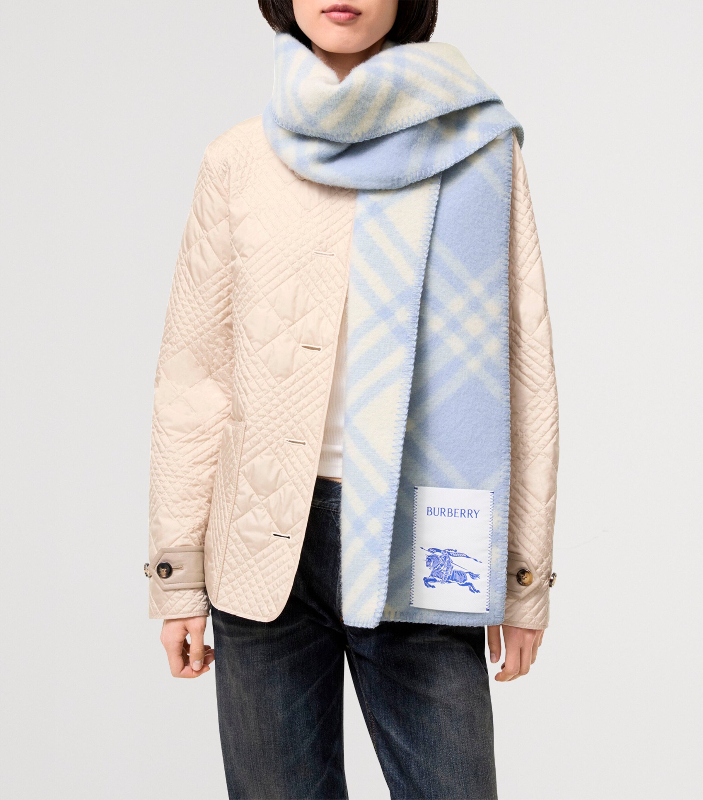 Burberry Wool Check Scarf Dive Blue Image 2