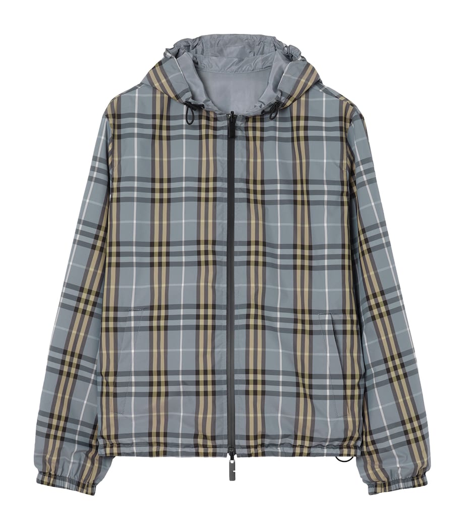 Burberry Mens Reversible Check Print Jacket Wave Blue Ip Check Image 1