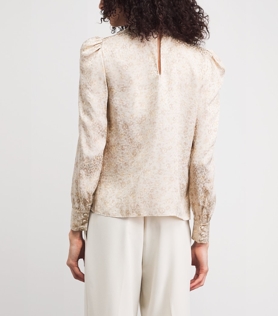 Alessandra Rich Womens Silk Jacquard High-Neck Blouse Cream Image 5