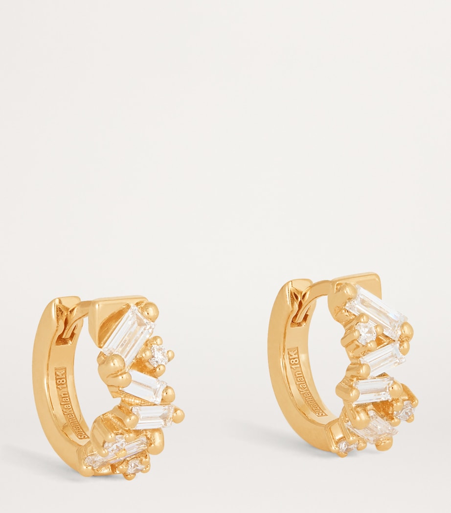 Yellow Gold and Diamond Fireworks Huggie Hoop Earrings 18K YG/WD Image 3