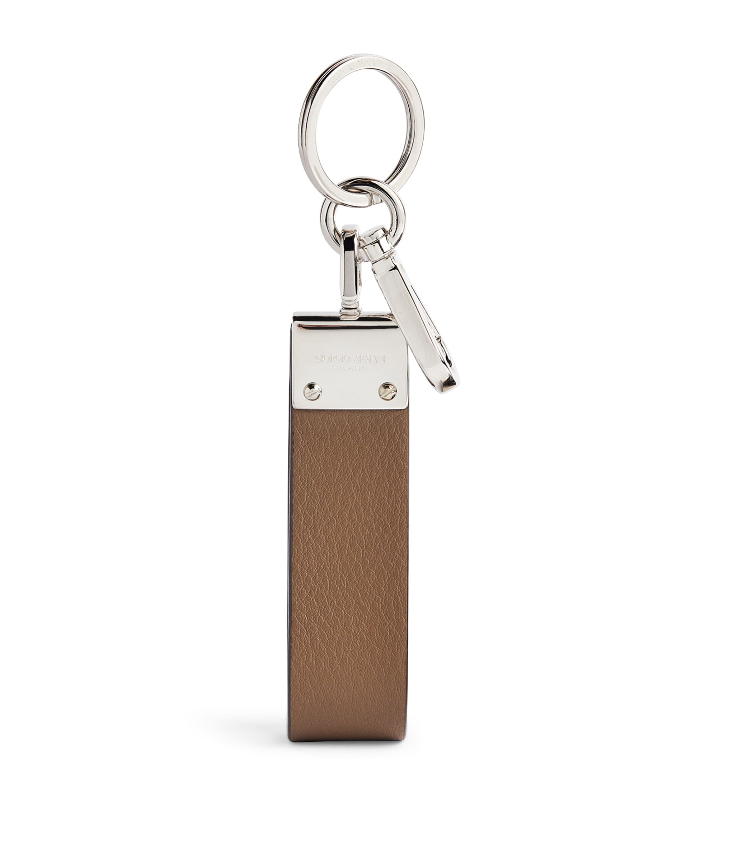 Giorgio Armani Leather Keychain In Brown