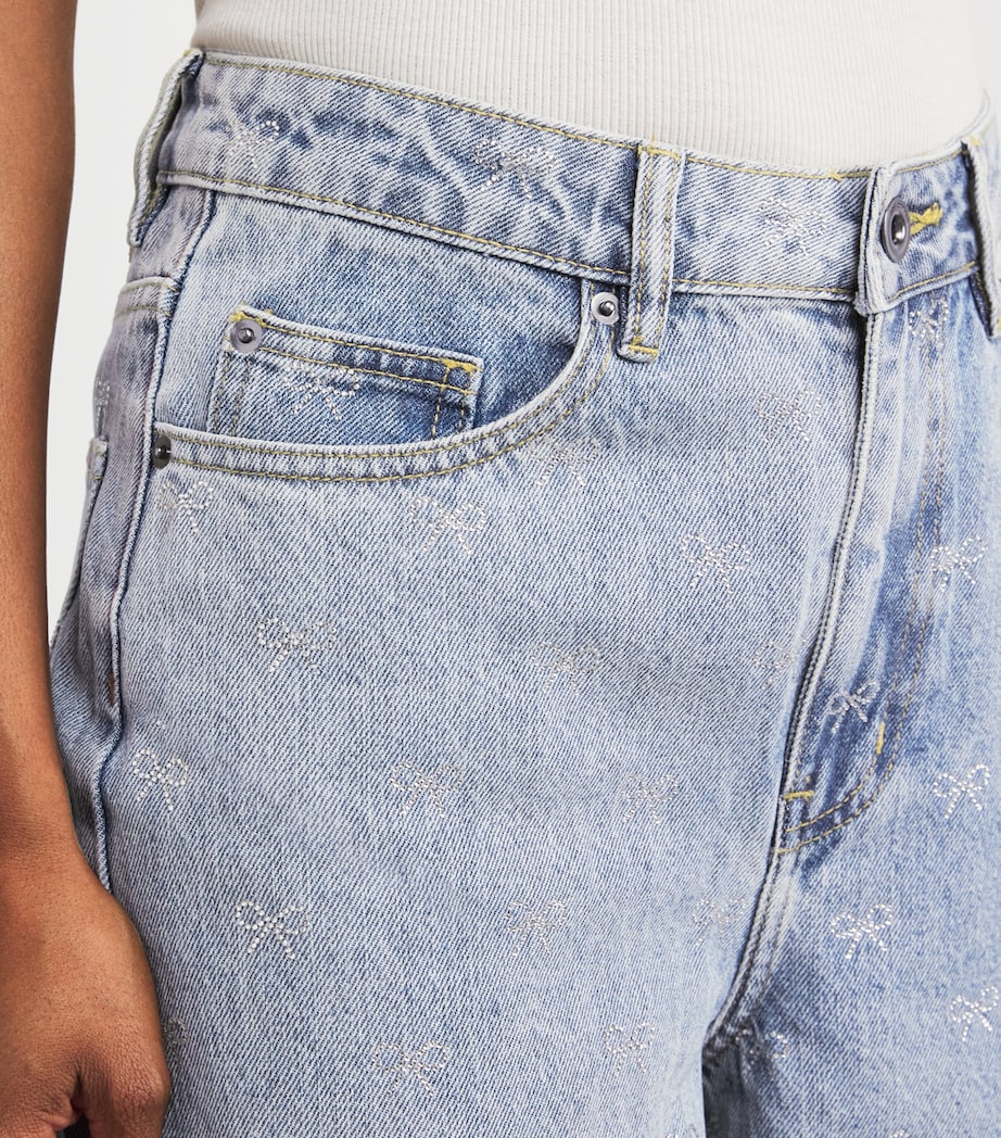Bow Embellished Wide-Leg Jeans BLUE Image 6