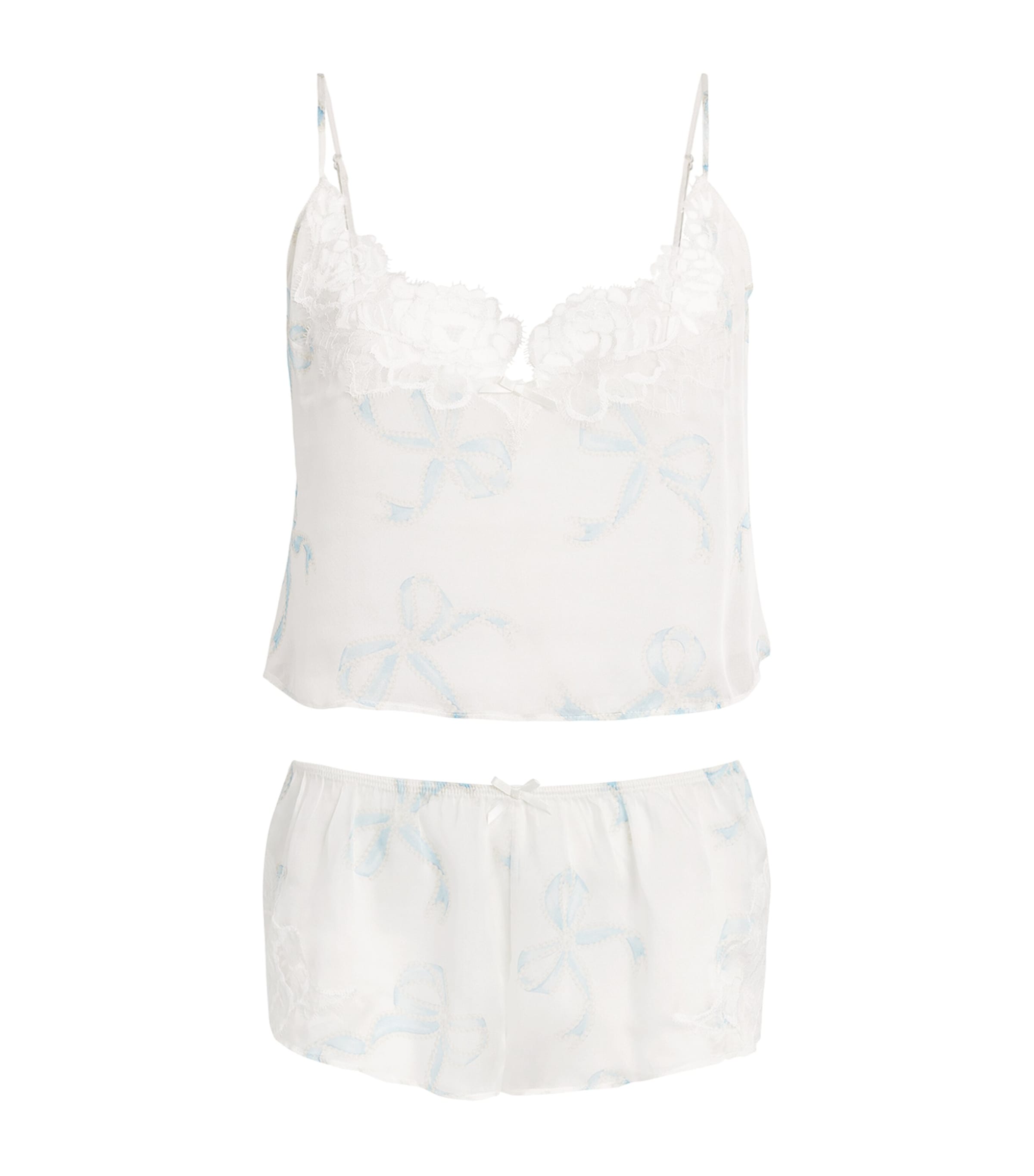 Skims Silk Bridal Romance Camisole and Shorts Set Ivory Prl Bows Prnt