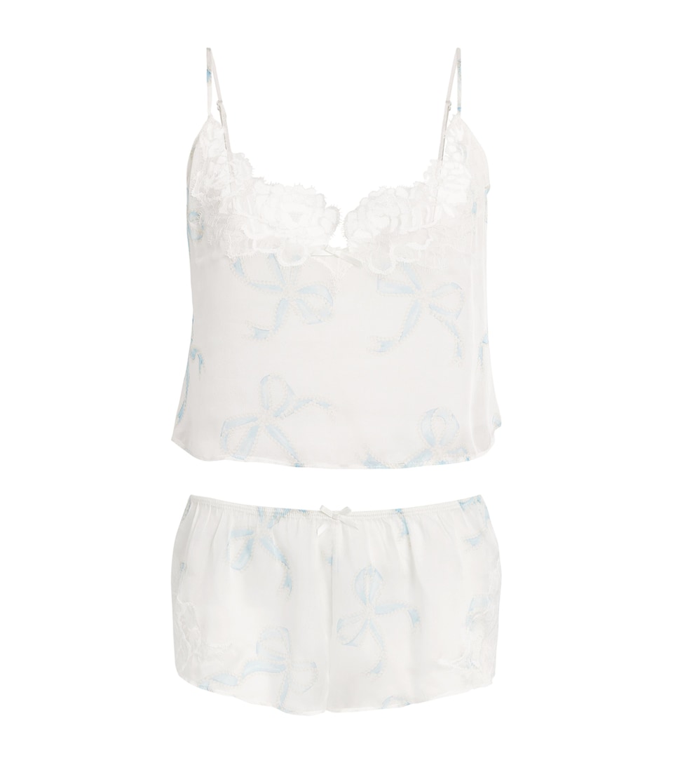 Skims Silk Bridal Romance Camisole and Shorts Set Ivory Prl Bows Prnt
