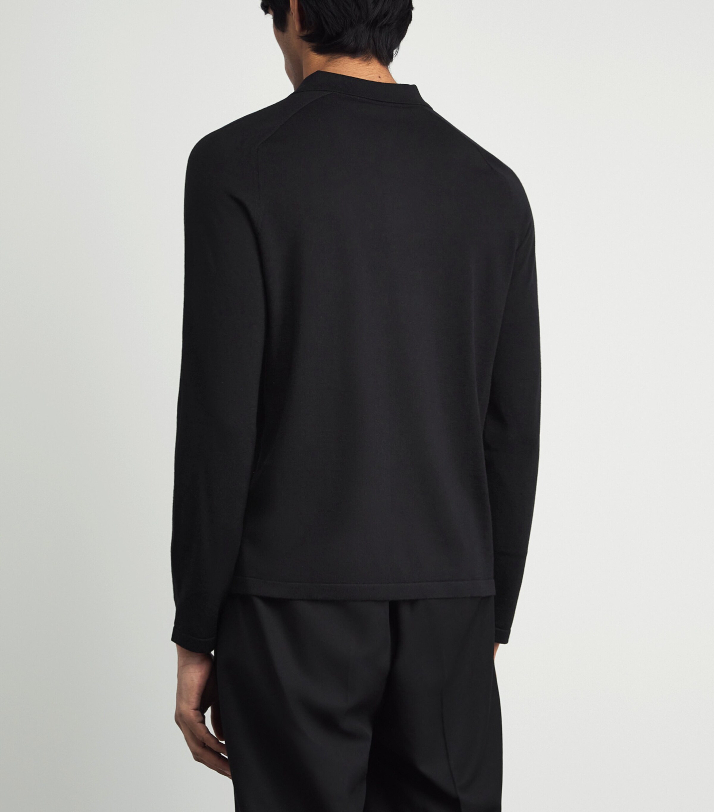 Falke Mens Wool Long-Sleeve Polo Shirt Black Image 5