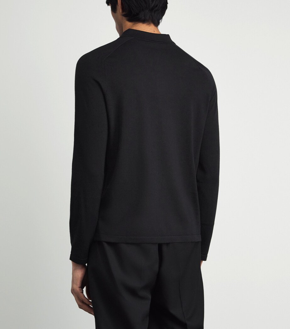 Falke Mens Wool Long-Sleeve Polo Shirt Black Image 5