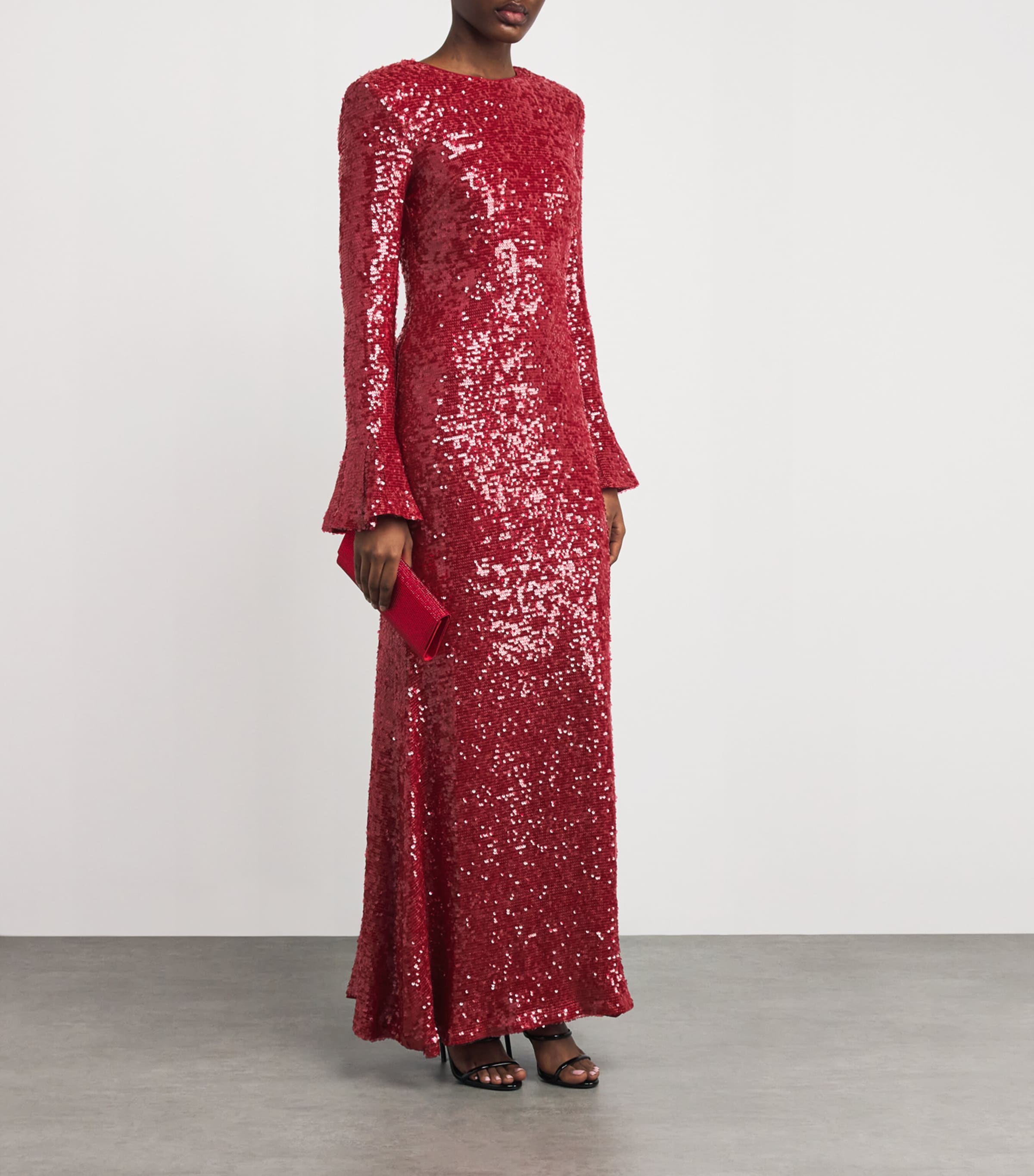 Sequin Flared Maxi Dress 678 DARK ROSE Image 2