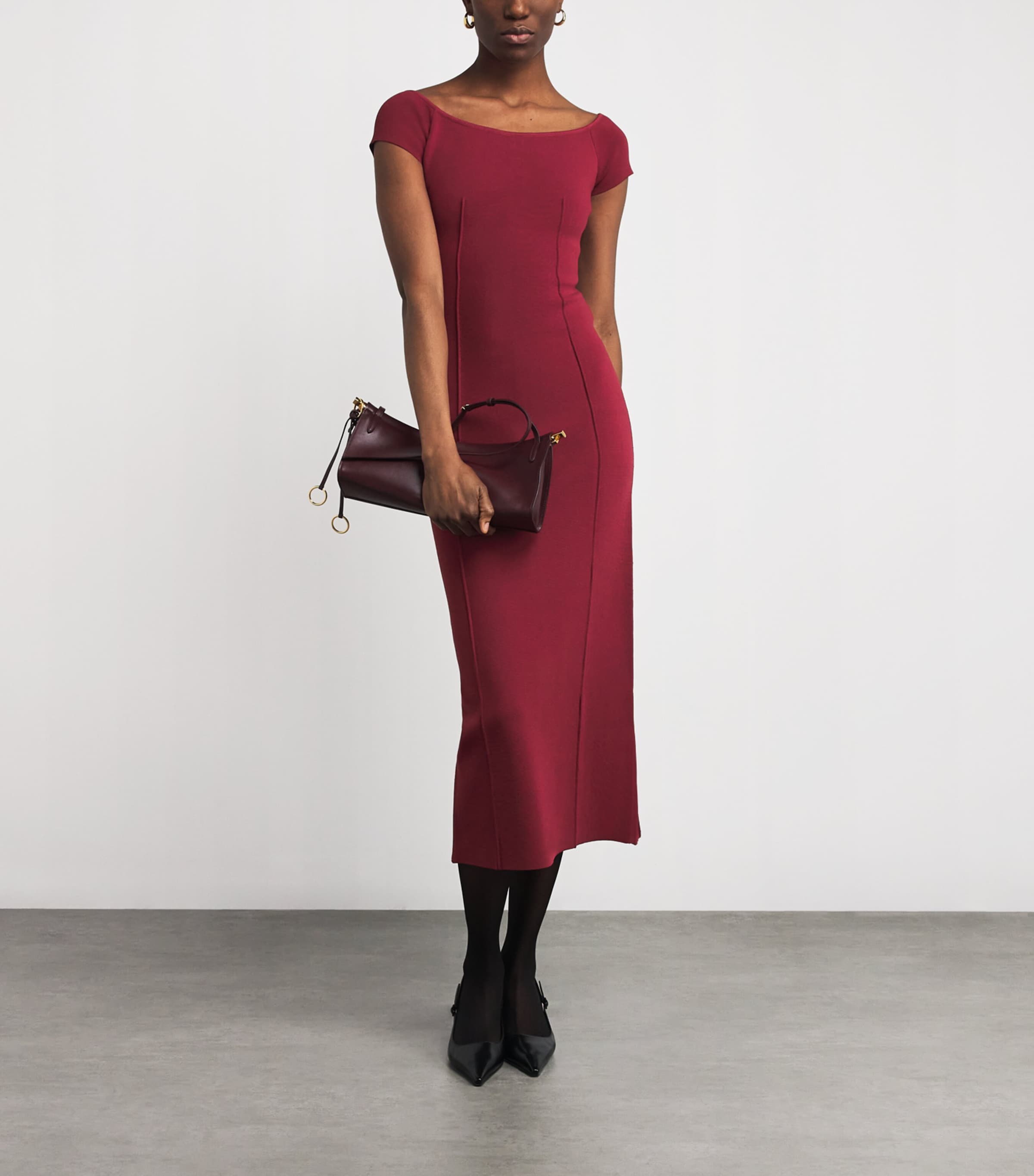 Milano-Knit Foin Compact Maxi Dress CHERRY Image 2