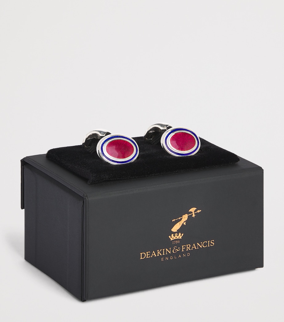 Deakin & Francis Sterling Silver and Enamel Oval Cufflinks Pink Image 3