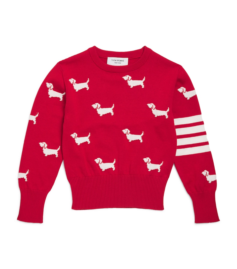 Thom Browne Kids Cotton Hector 4-Bar Sweater (2-12 Years) Red Image 1