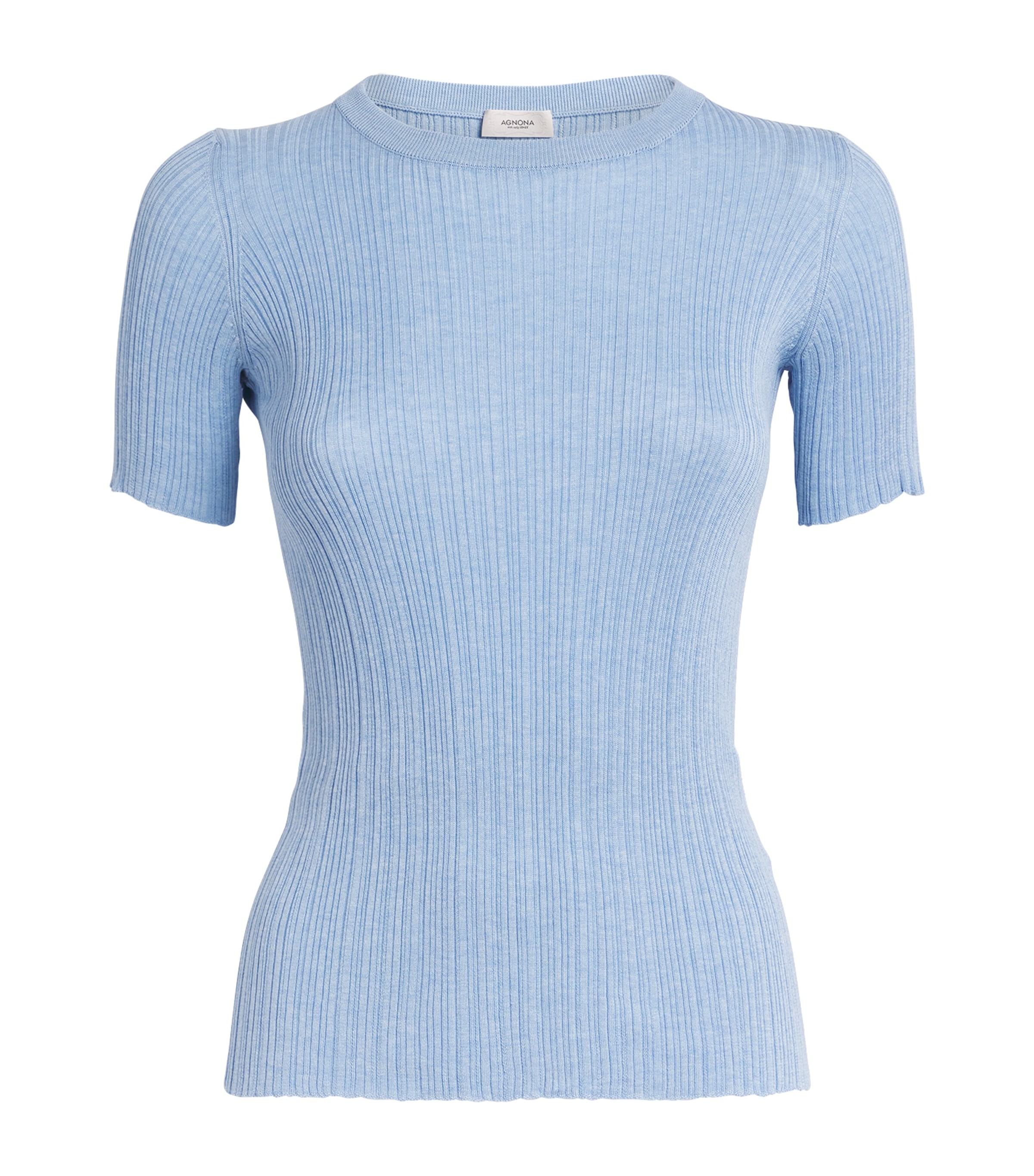 Agnona Womens Cotton-Silk Ribbed Top Light Blue Acqua Light Image 1