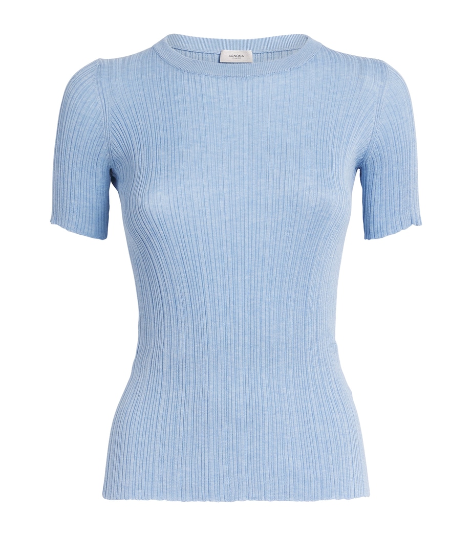Agnona Womens Cotton-Silk Ribbed Top Light Blue Acqua Light Image 1