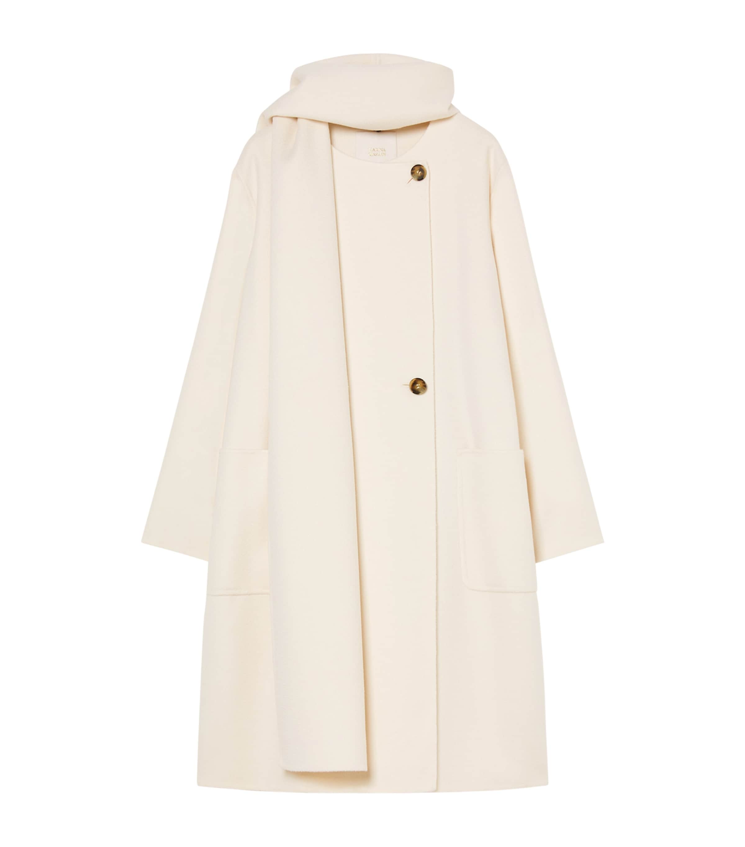 Marina Rinaldi Virgin Wool Scarf-neck Coat In White