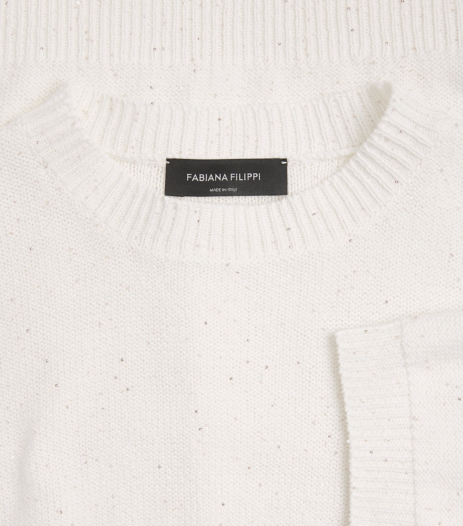 Fabiana Filippi Womens Cotton-Blend Sequin Sweater Bianco Image 6