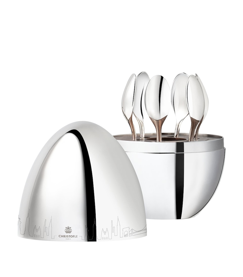 Christofle New York Mood 6-Piece Espresso Spoon Set with Chest Silver