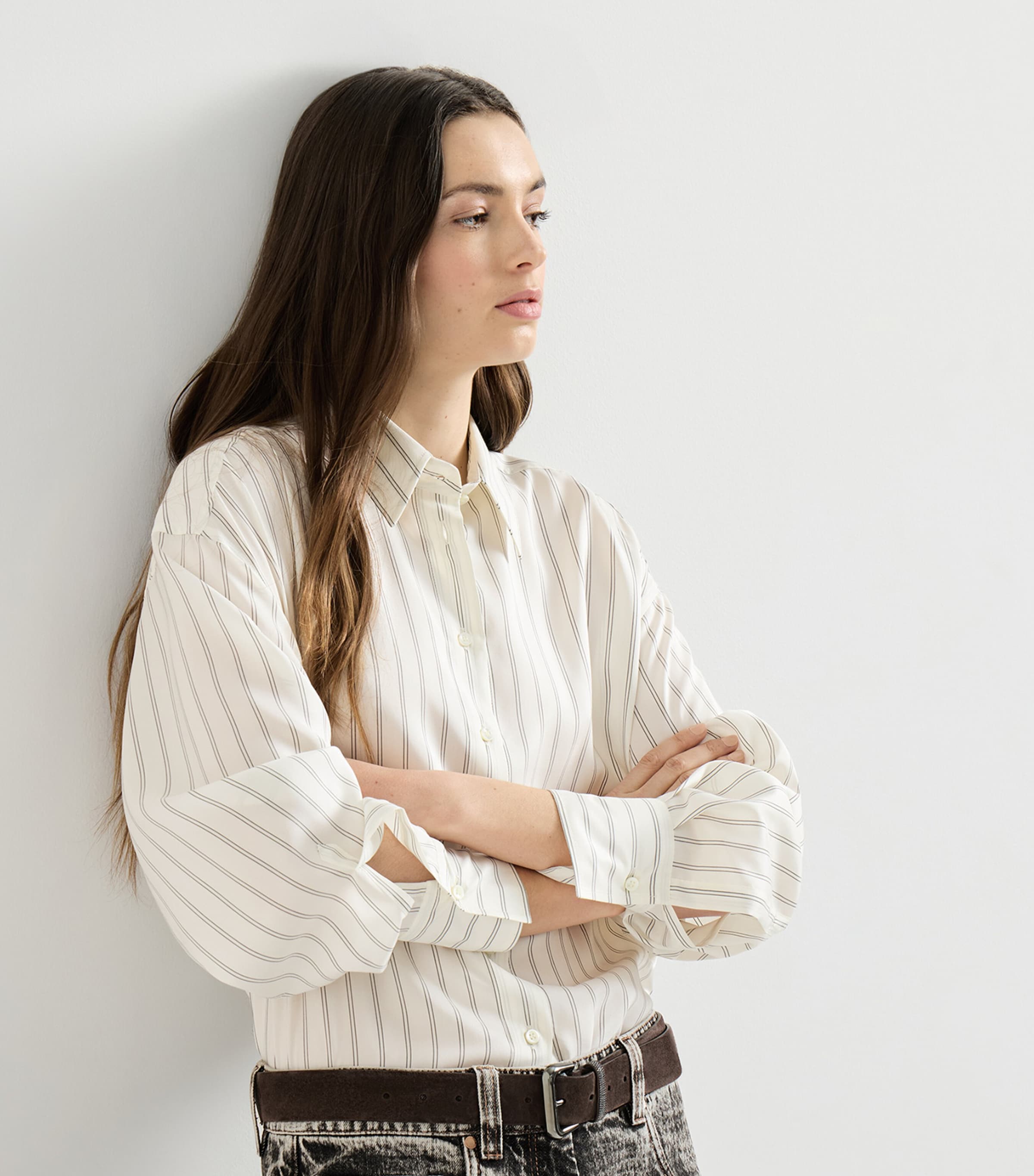 Brunello Cucinelli Womens Silk Stripe Poplin Shirt Image 3