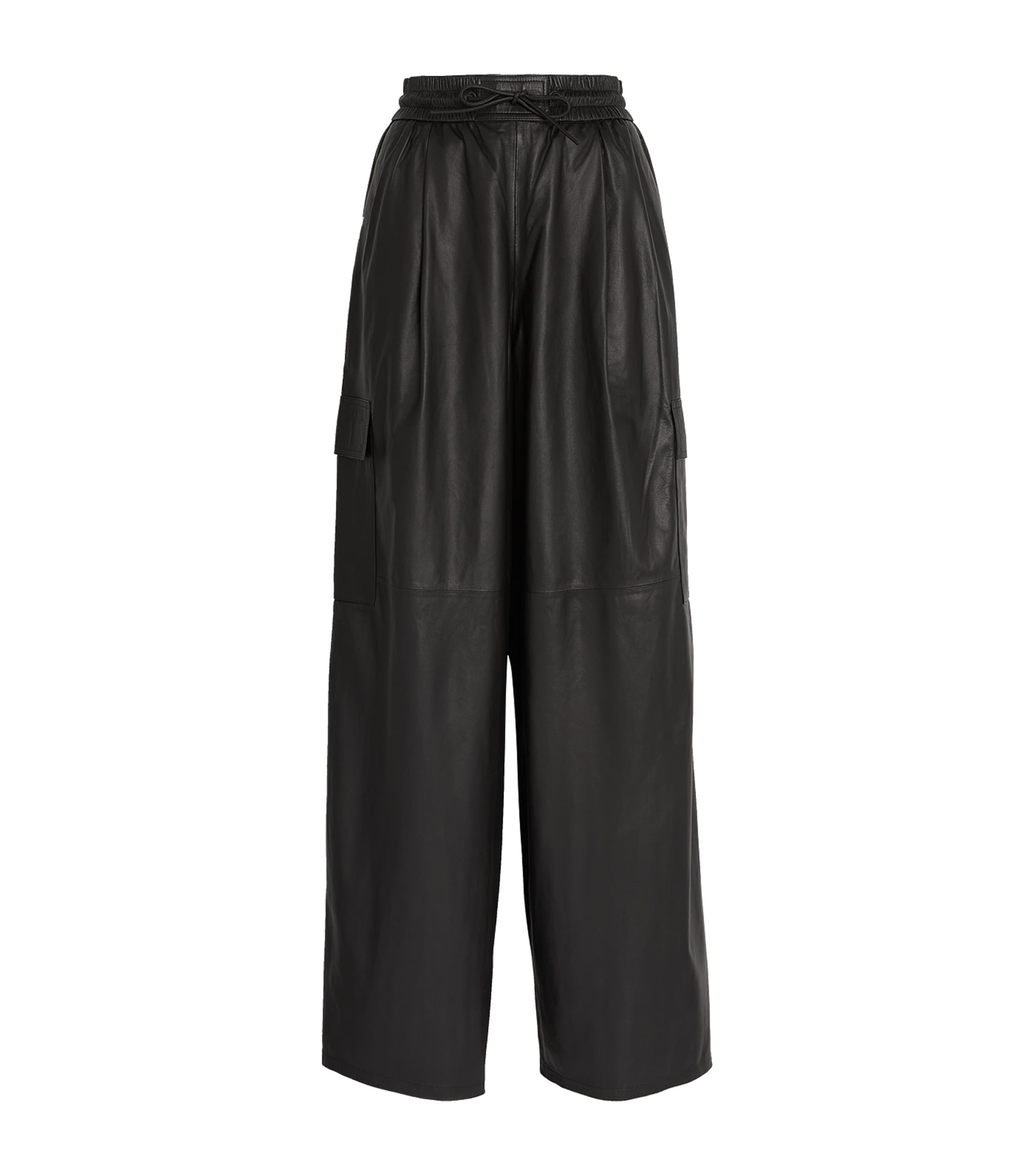 Shop Yves Salomon Leather Wide-leg Trousers In Black