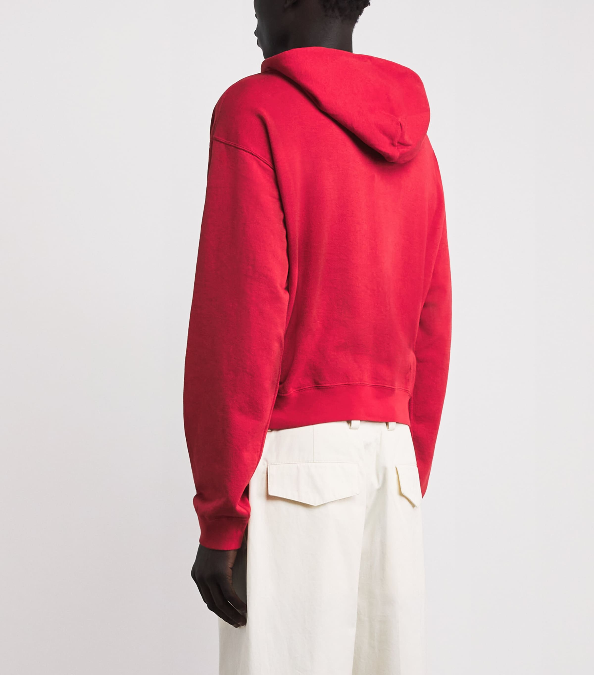 Auralee Mens Cotton-Wool-Silk Zip-Up Hoodie Red Image 5