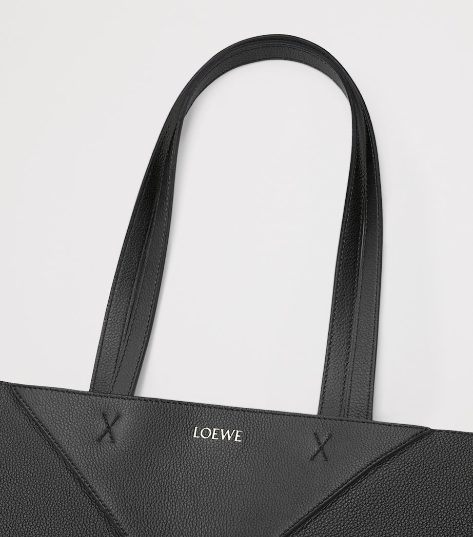 Medium Leather Puzzle Fold Tote Bag BLACK Image 7