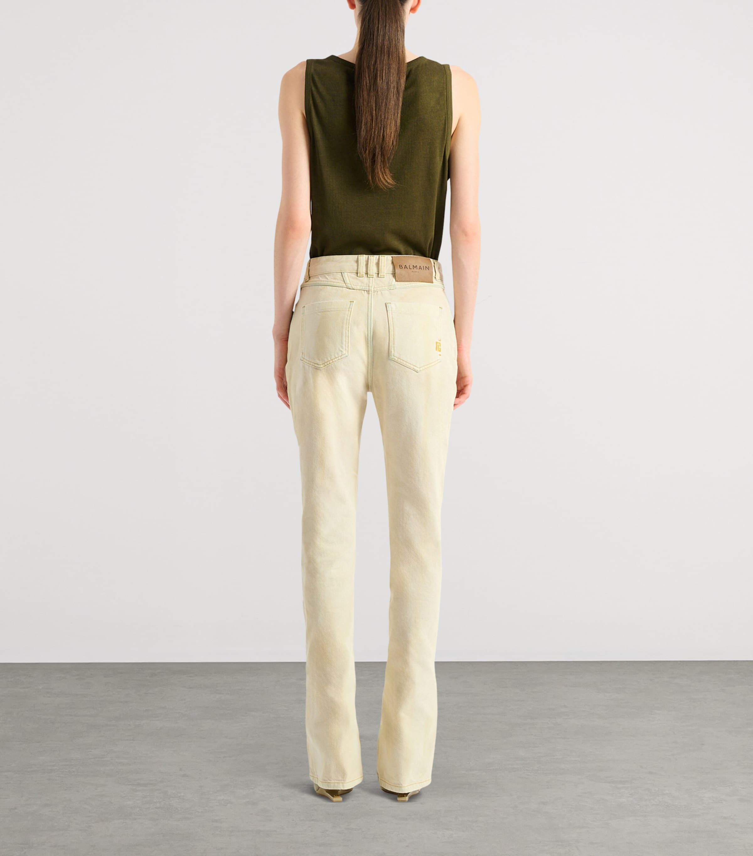 Balmain Womens Faded High-Rise Jeans Bleu Jean Beige Image 3