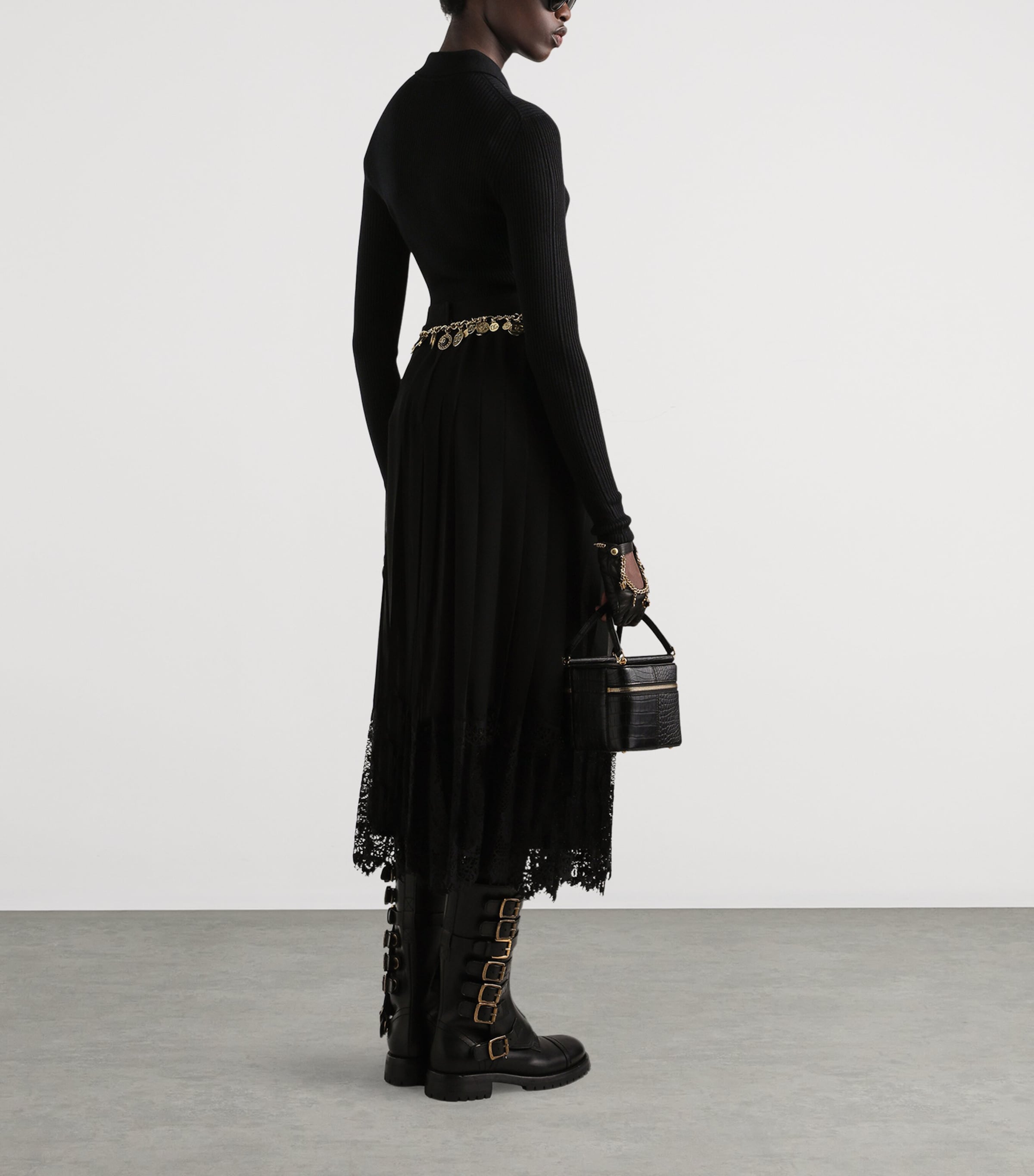 Pleated Midi Skirt N0000-BLACK Image 3