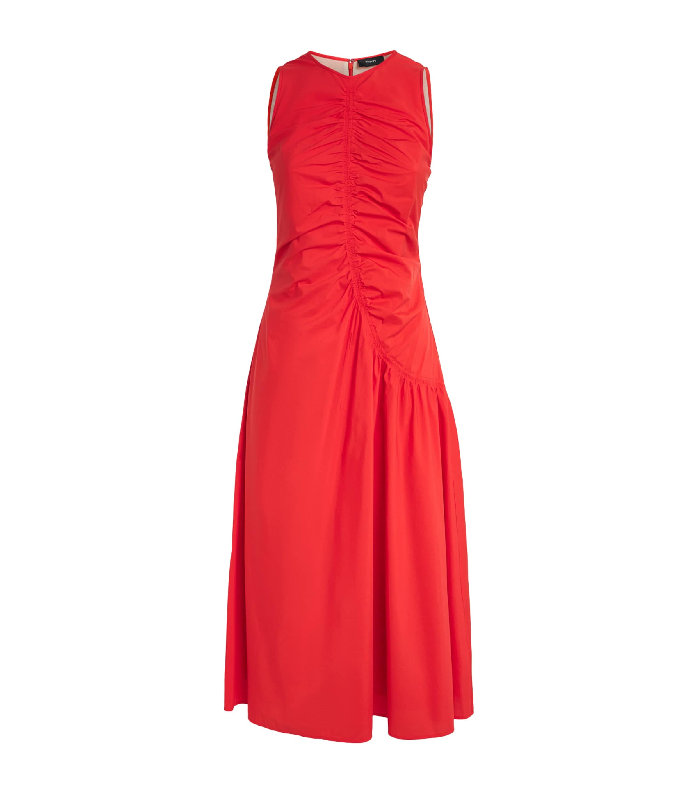 Theory Womens Asymmetric Ruched Midi Dress Uzt Poppy Image 1