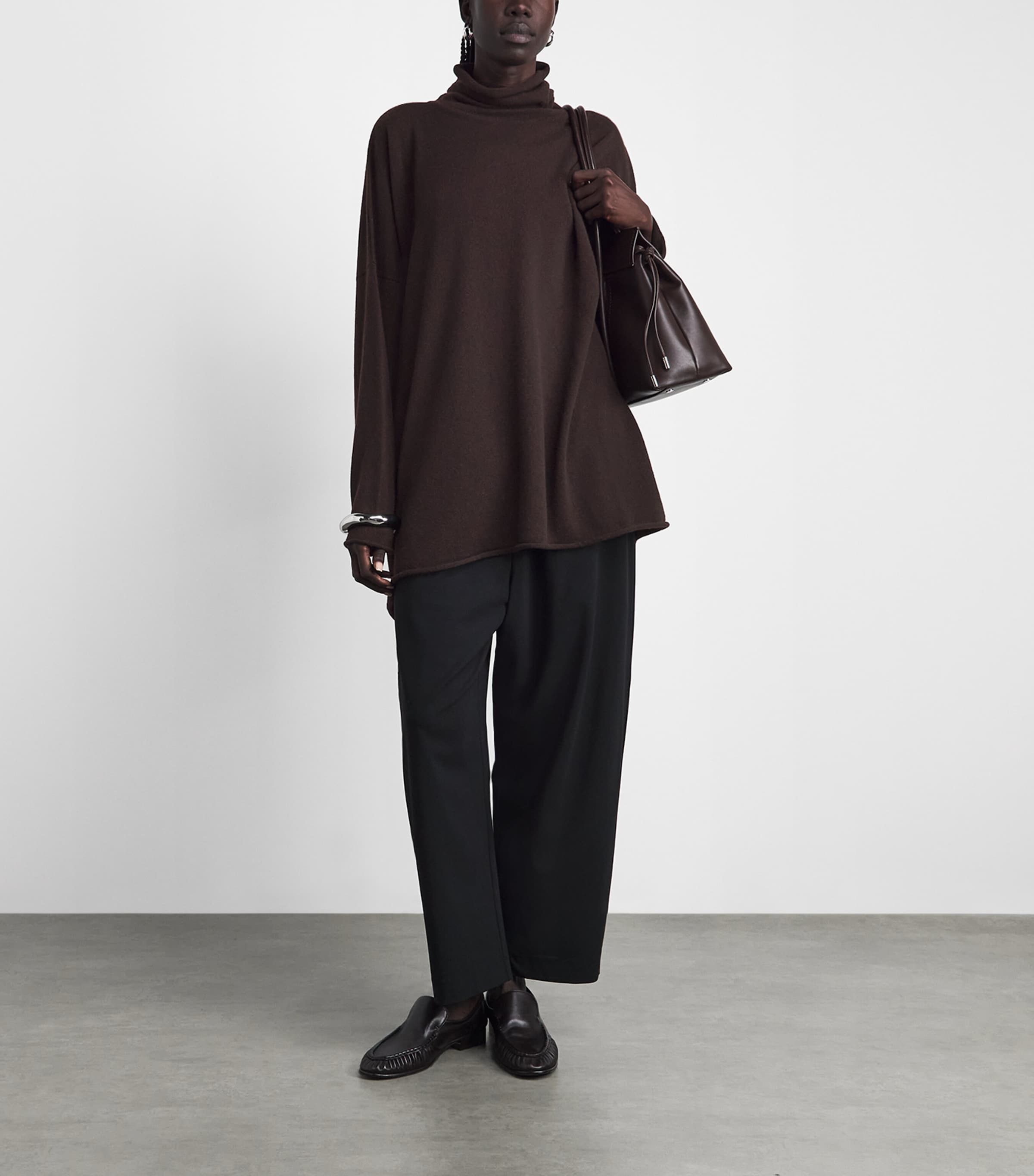 Eskandar Womens Cashmere Rollneck Sweater Cocoa Image 2