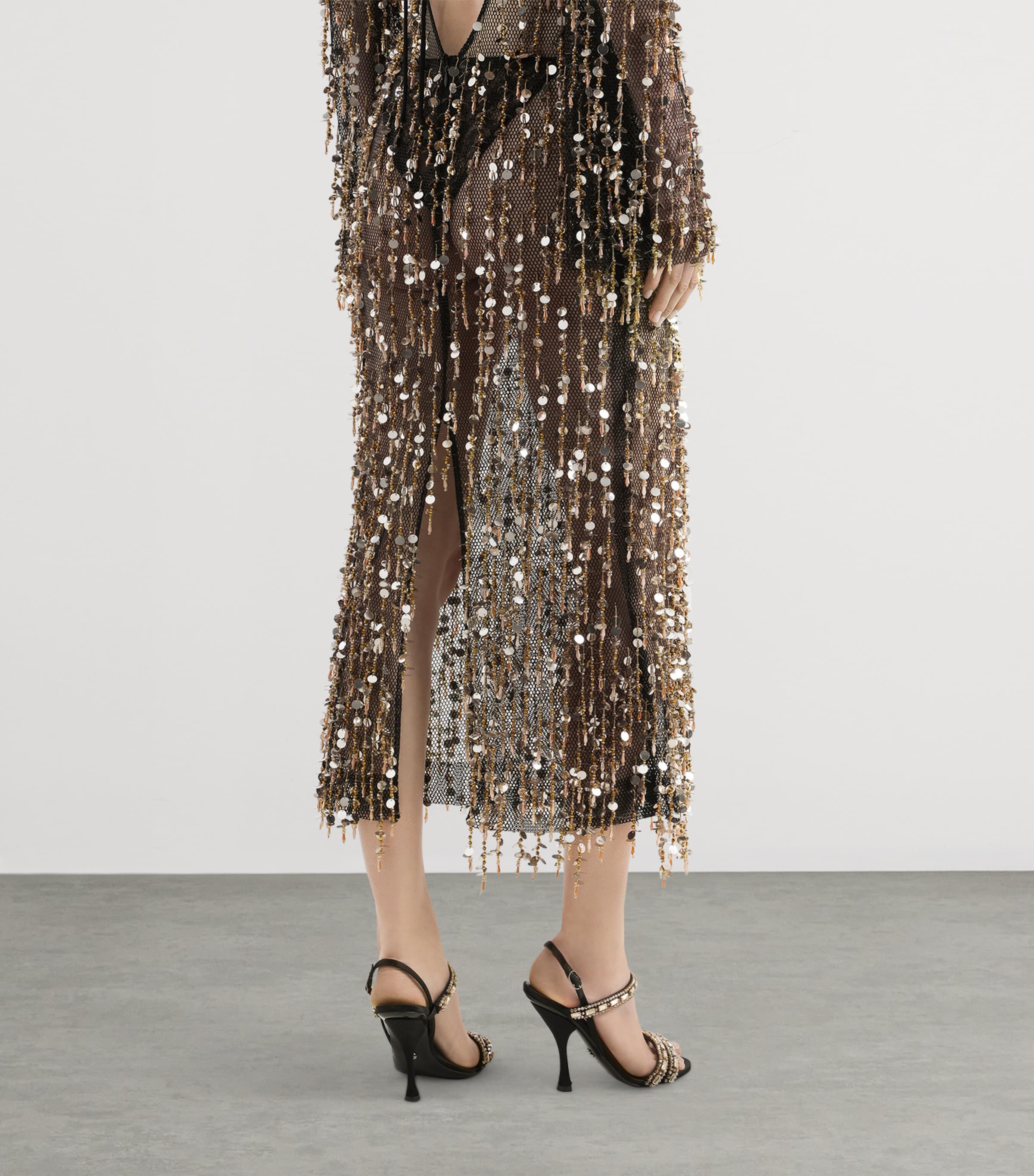 Dolce&Gabbana Womens Sequin Mesh Midi Dress Embroidered Image 5