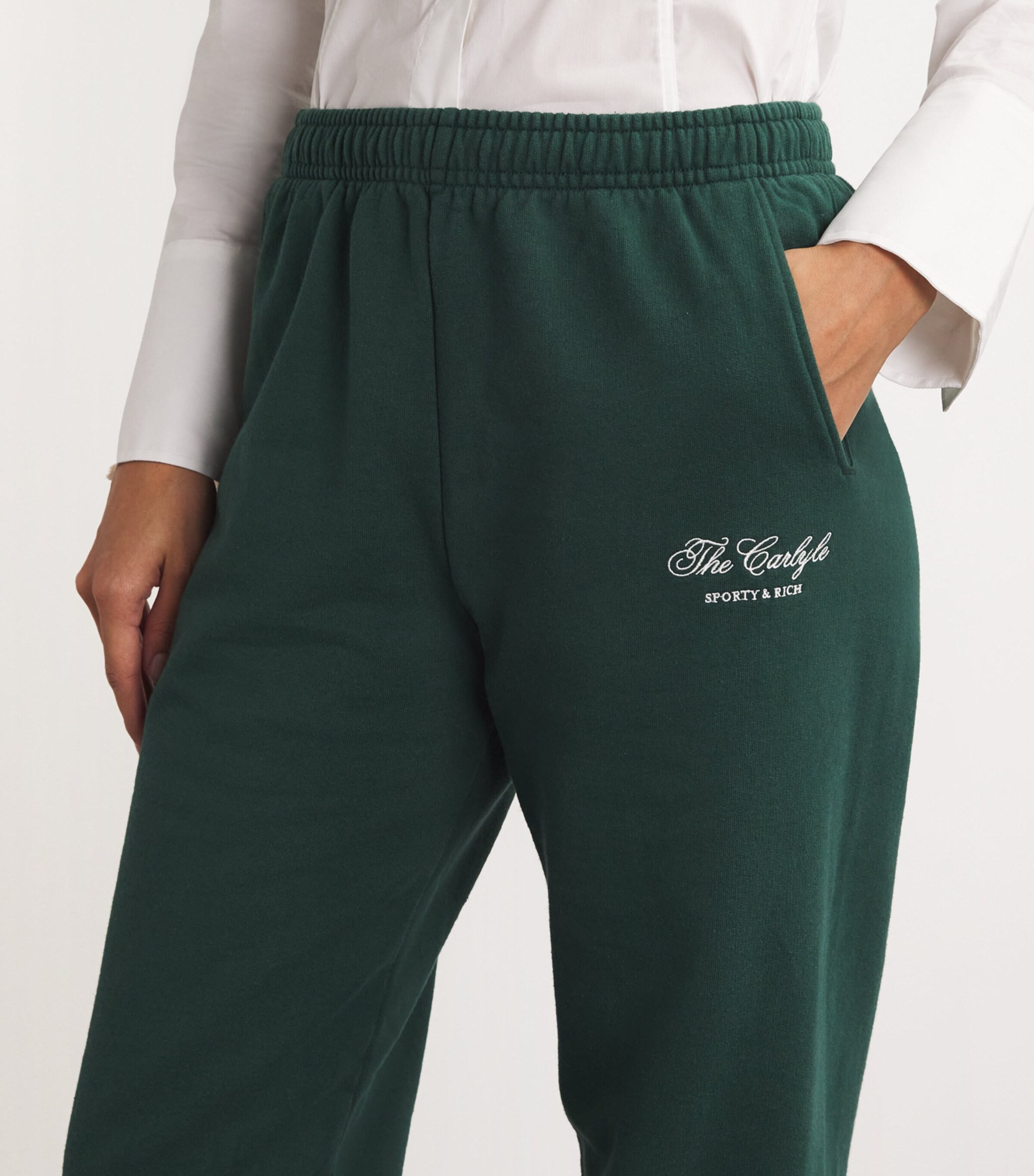 x The Carlyle Cotton Sweatpants FOREST WHITE Image 6
