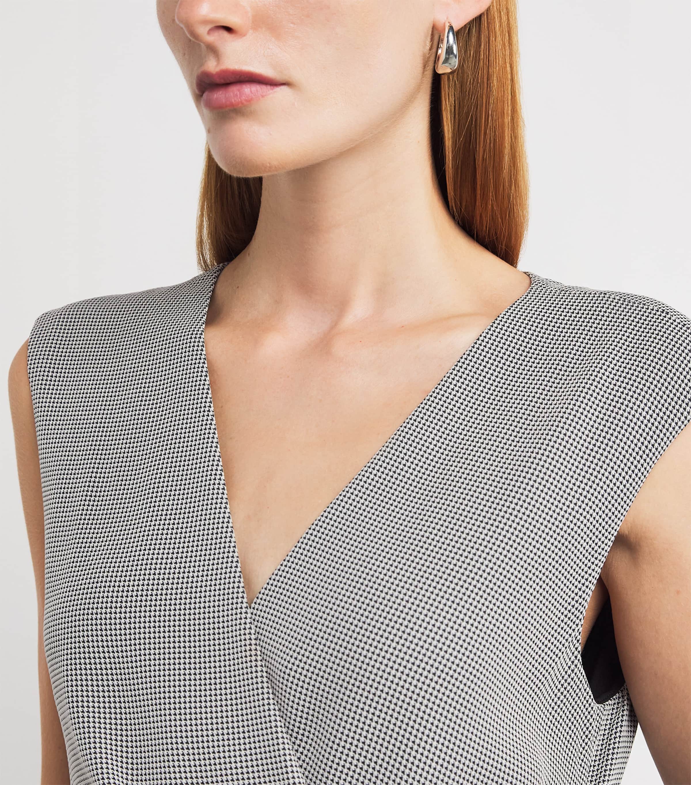 Lafayette 148 Womens Houndstooth Handkerchief Midi Dress Black Multi Image 6