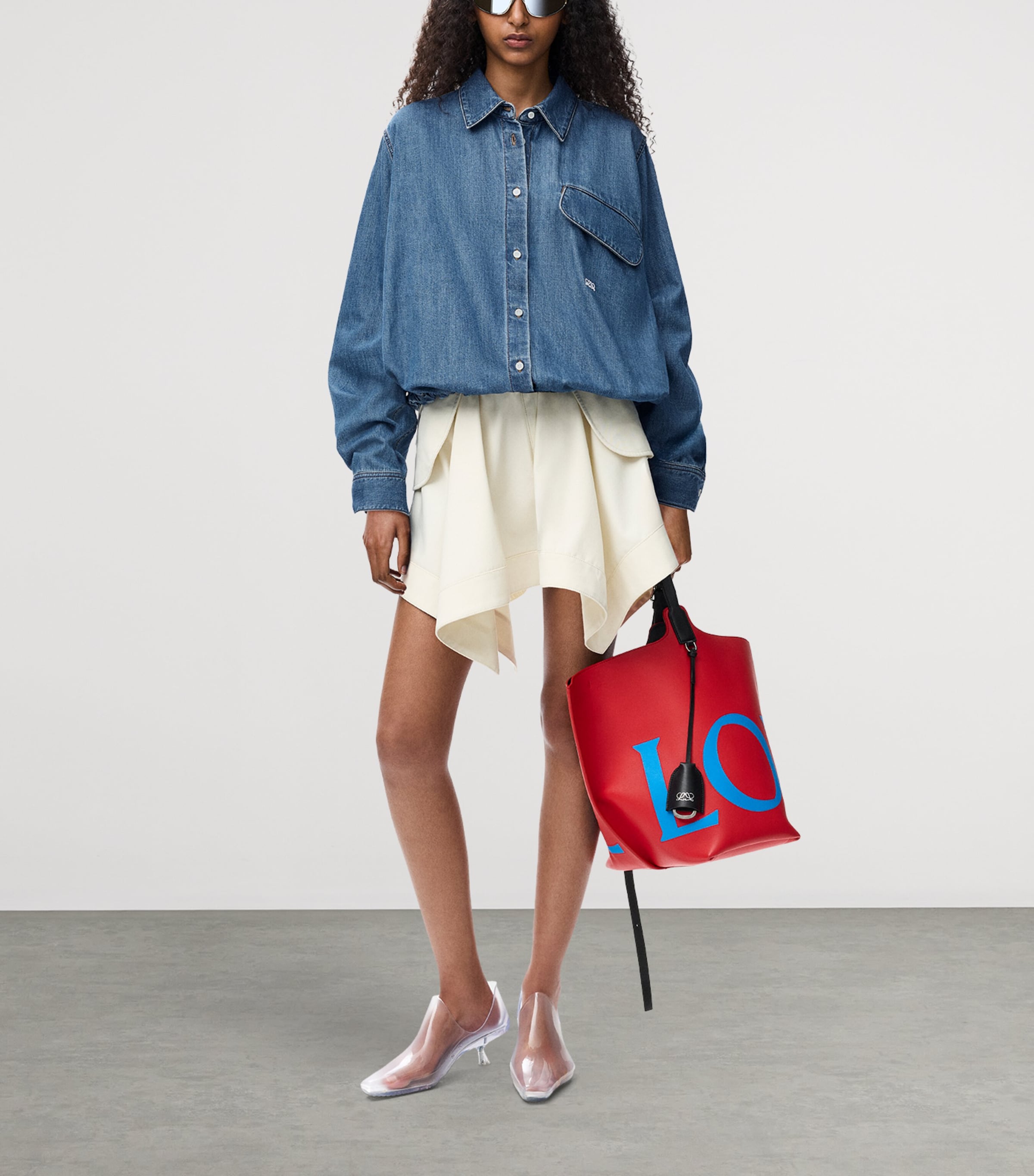 Drawstring-Hem Denim Shirt LIGHT BLUE Image 2