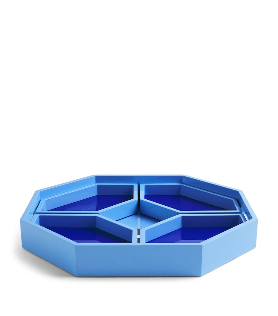 Lacquered Wood Logo Geometric Tray (38cm x 42cm) BLUE Image 1
