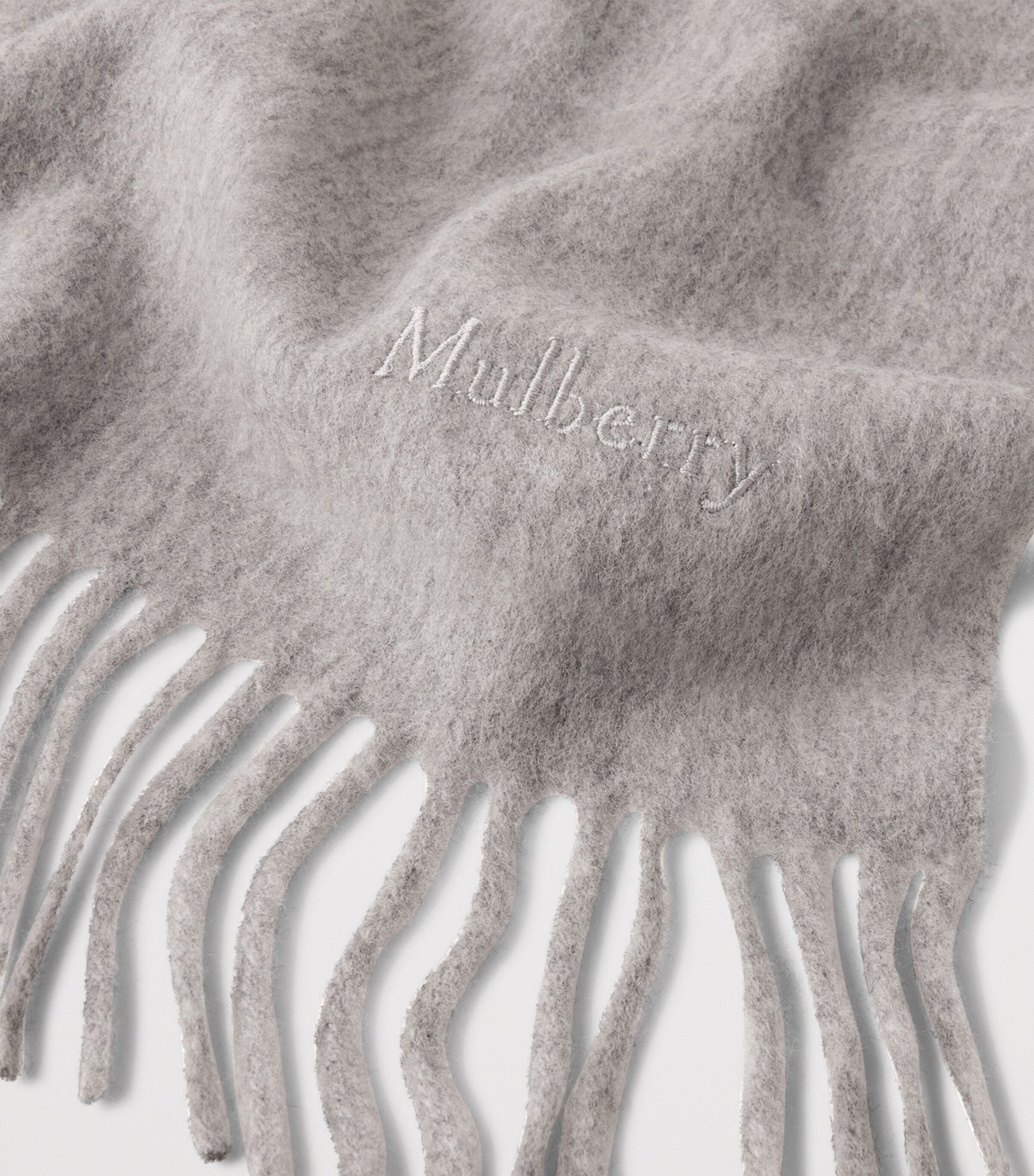 Mulberry Small Merino Wool Scarf Light Grey Melange Image 3