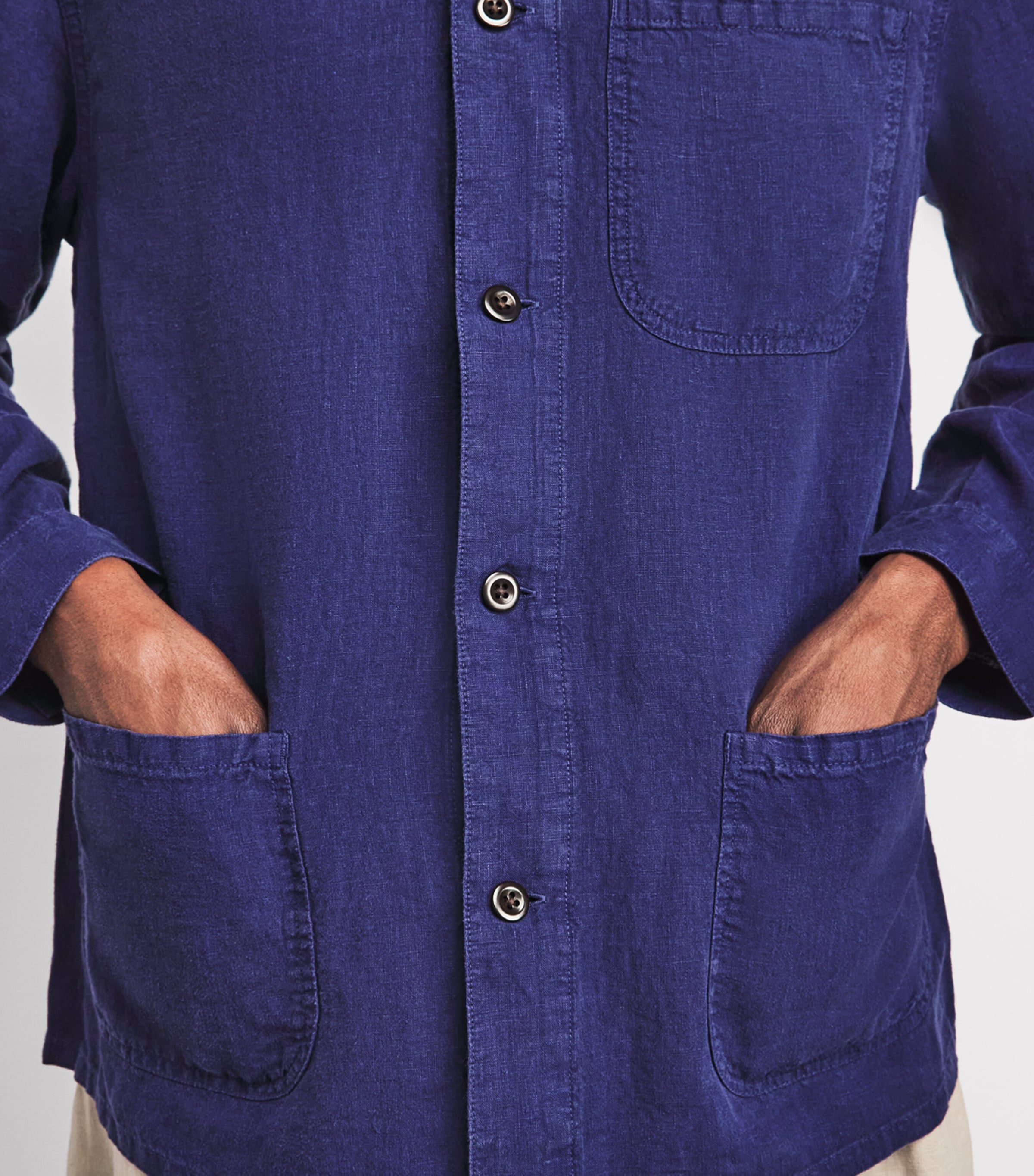 Polo Ralph Lauren Mens Linen Chore Overshirt Newport Navy Image 3