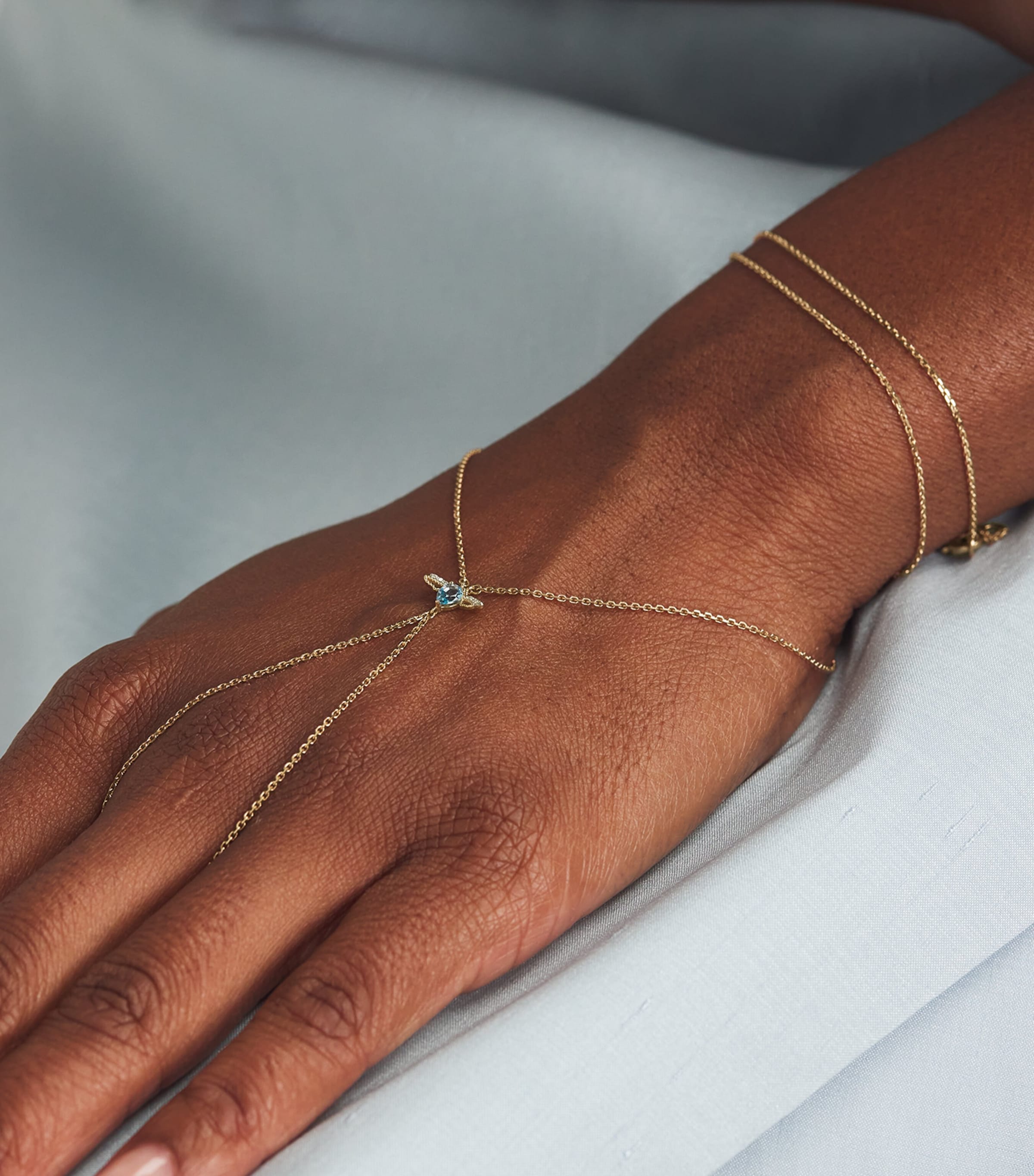 Gold, Diamond and Blue Topaz Honey Hand Bracelet GOLD Image 2