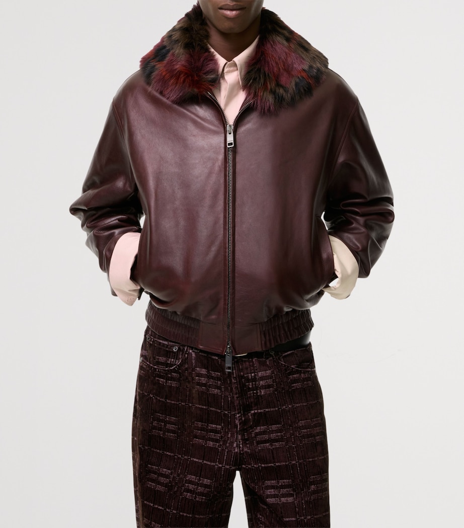 Burberry Mens Leather Latchford Jacket Bordeaux Image 2