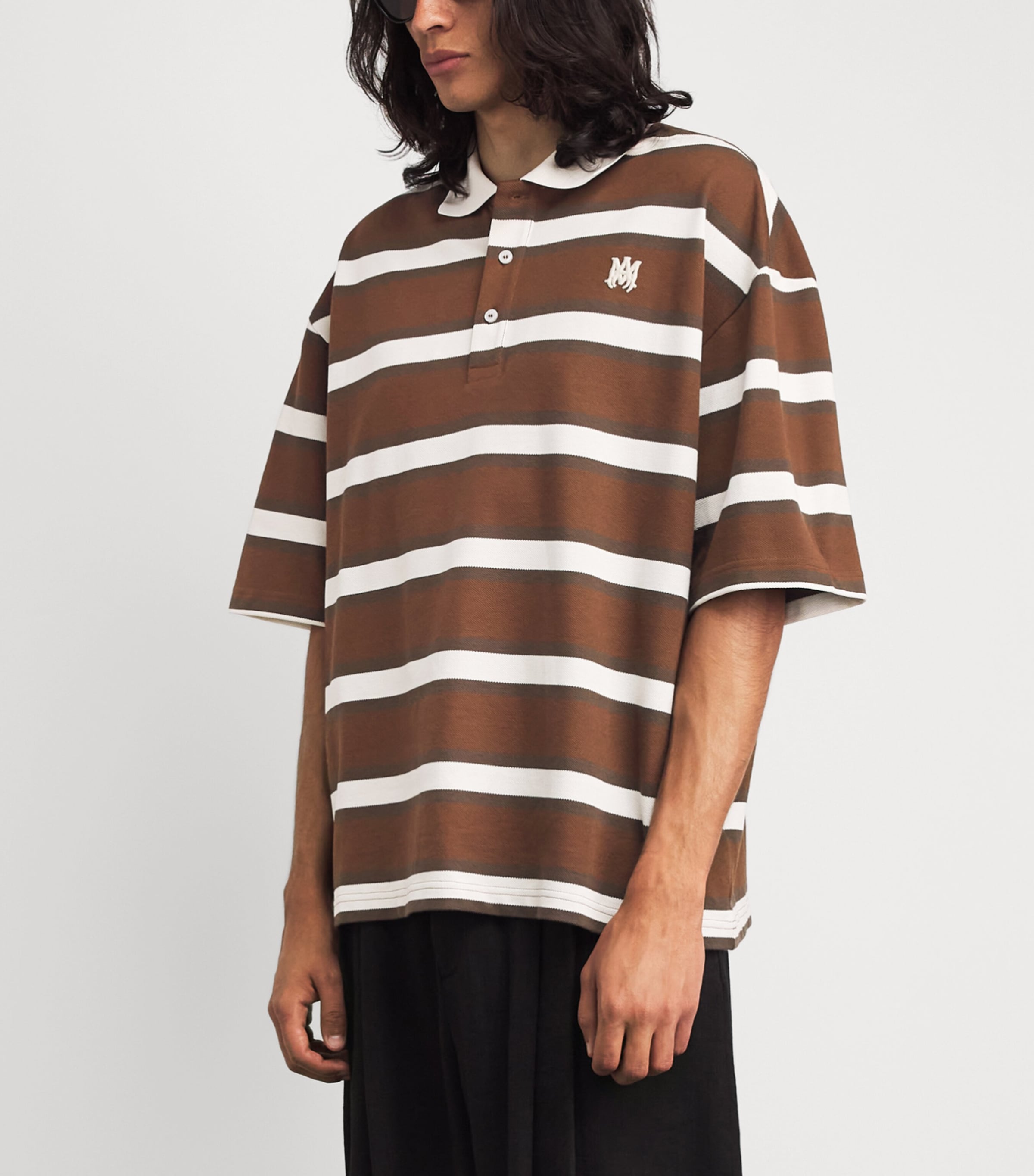 AMIRI Mens Cotton Stripe Logo T-Shirt Tobacco Image 4