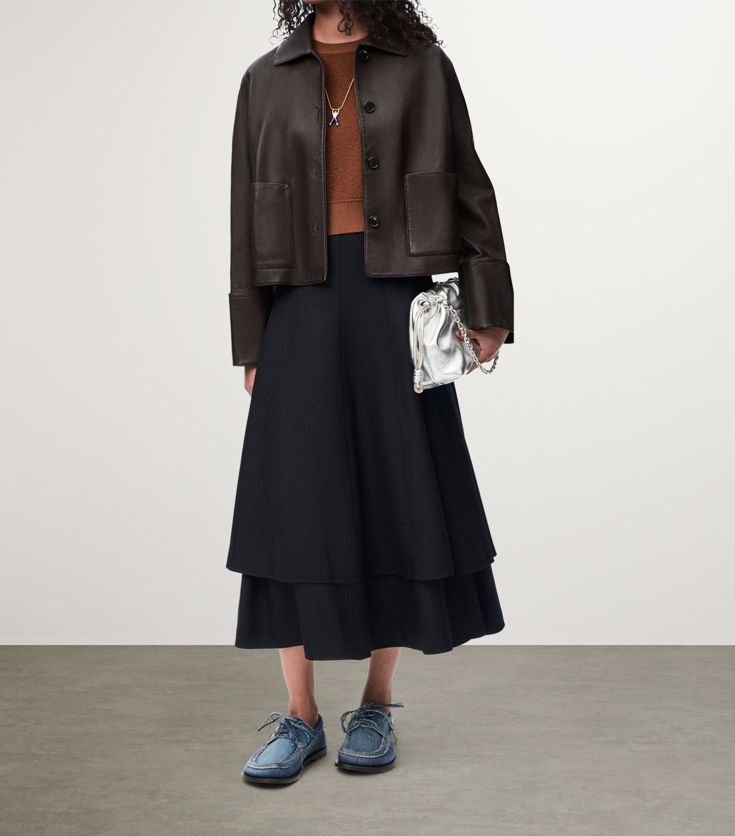 Leather Turn-Up Jacket BROWN Image 2