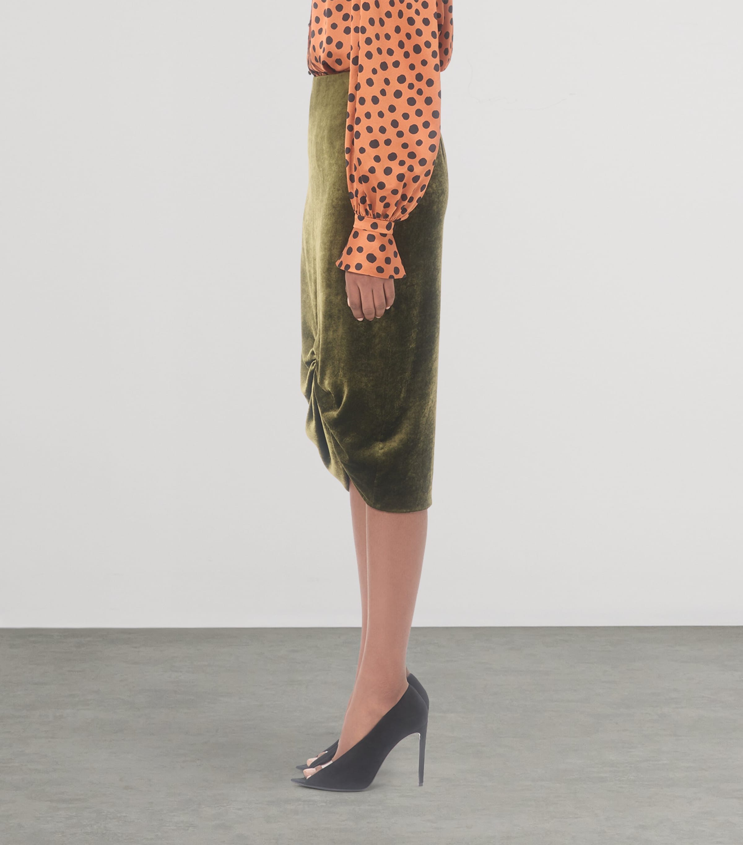 Valentino Womens Velvet Gathered Midi Skirt Image 3