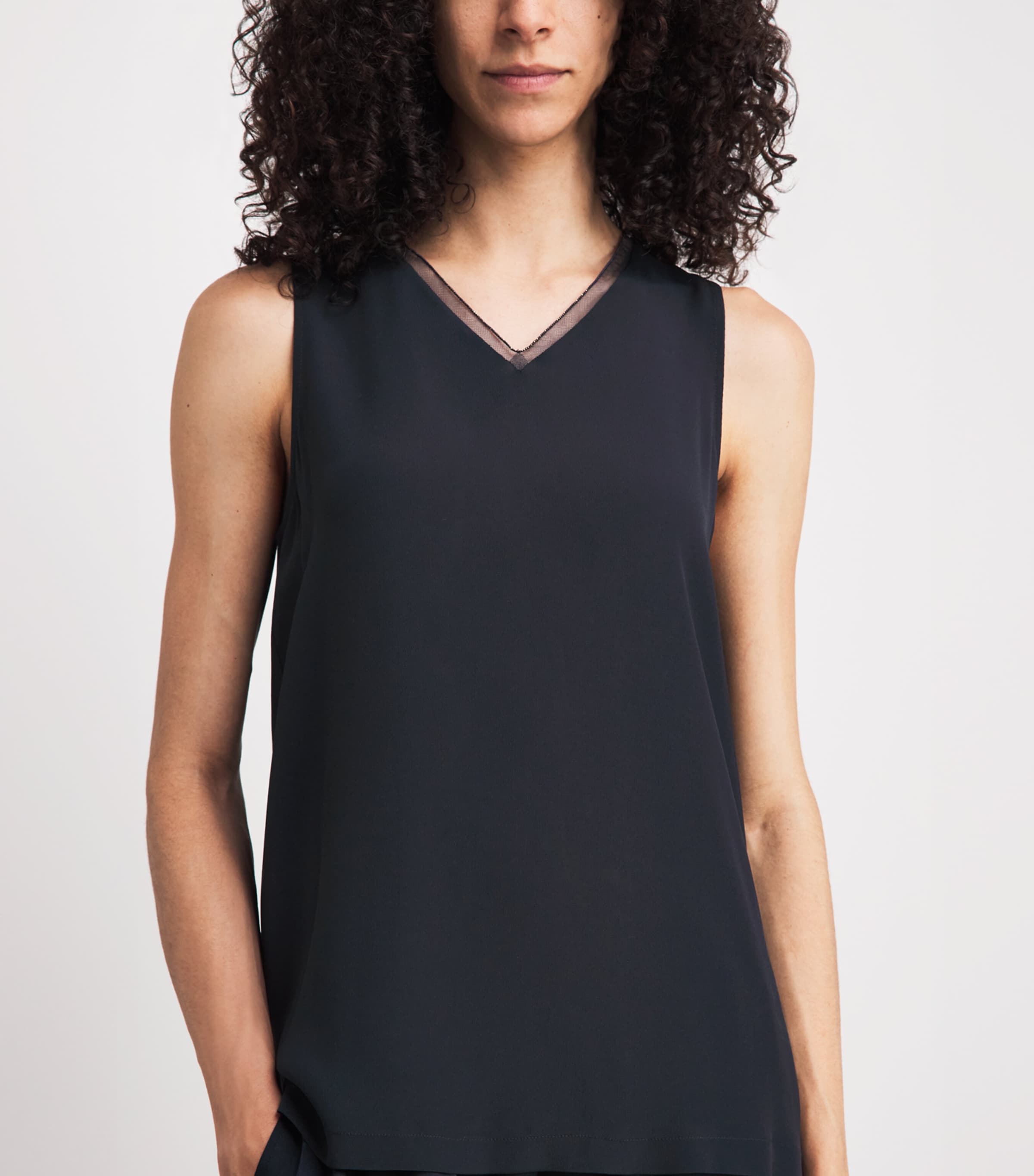 Fabiana Filippi Womens Embellished Crepe Tank Top Blu Notte Image 3
