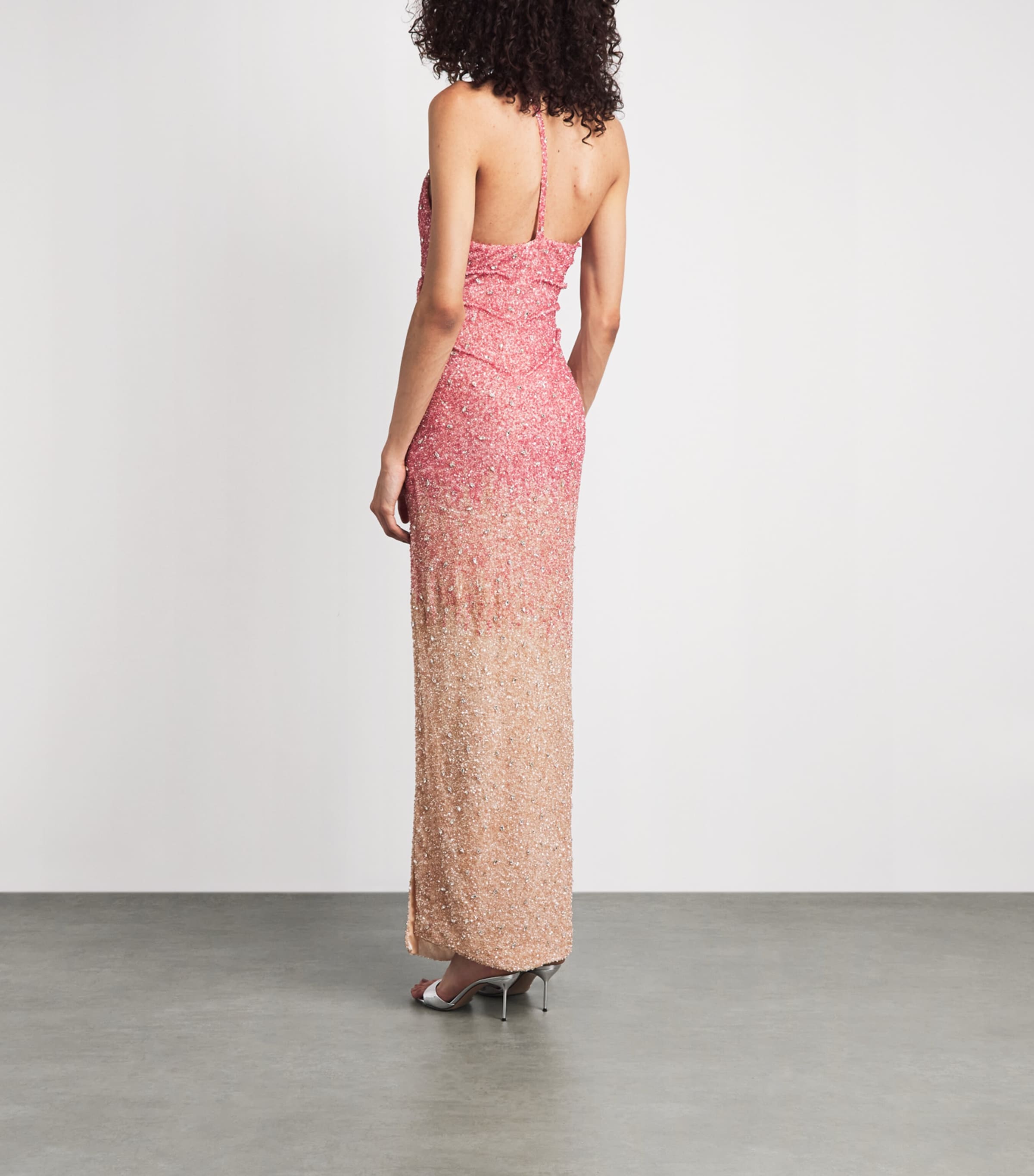 Rachel Gilbert Womens Embellished One-Shoulder Kaito Gown Pink Ombre Image 4