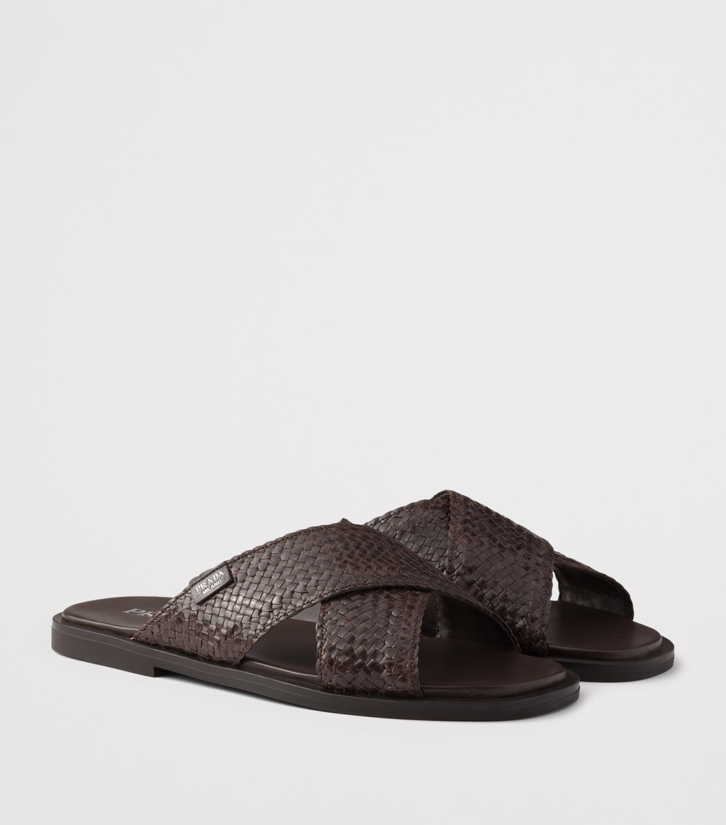 Prada Leather Woven Crisscross Sandals Image 2