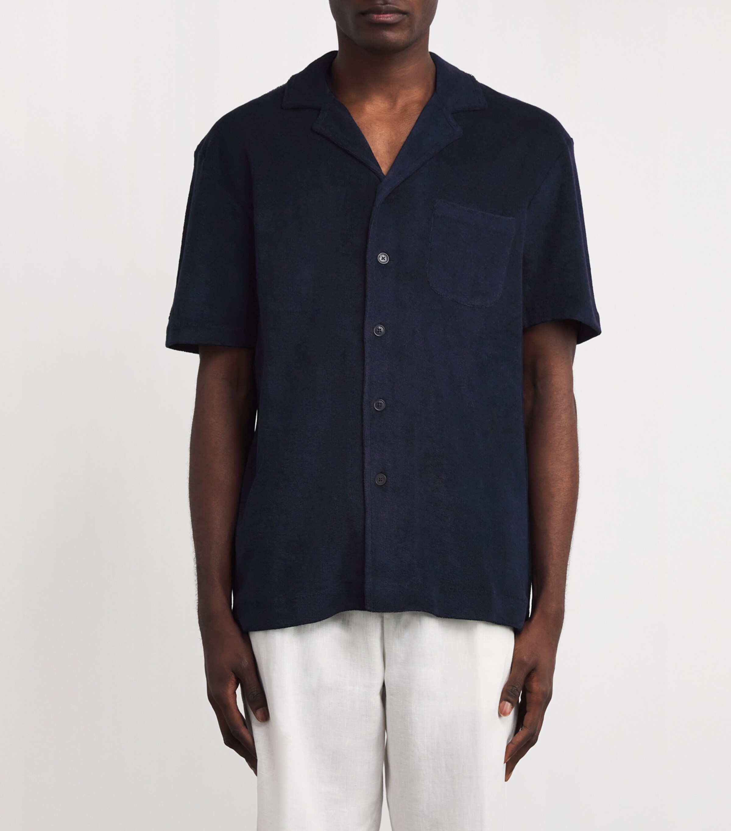 Ralph Lauren Purple Label Mens Cotton-Blend Textured Shirt Classic Chairman Nav Image 3