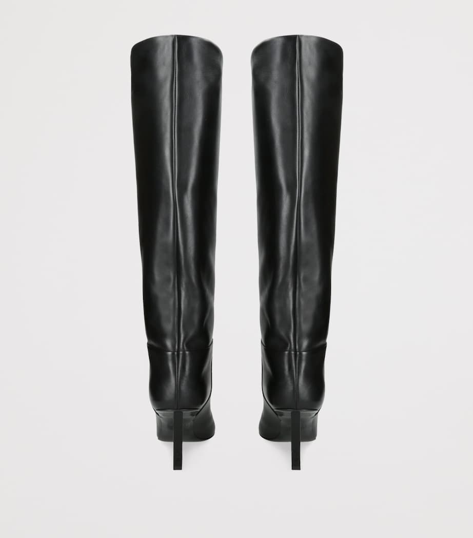 Leather V-Heel Knee-High Boots 85 BLACK Image 2