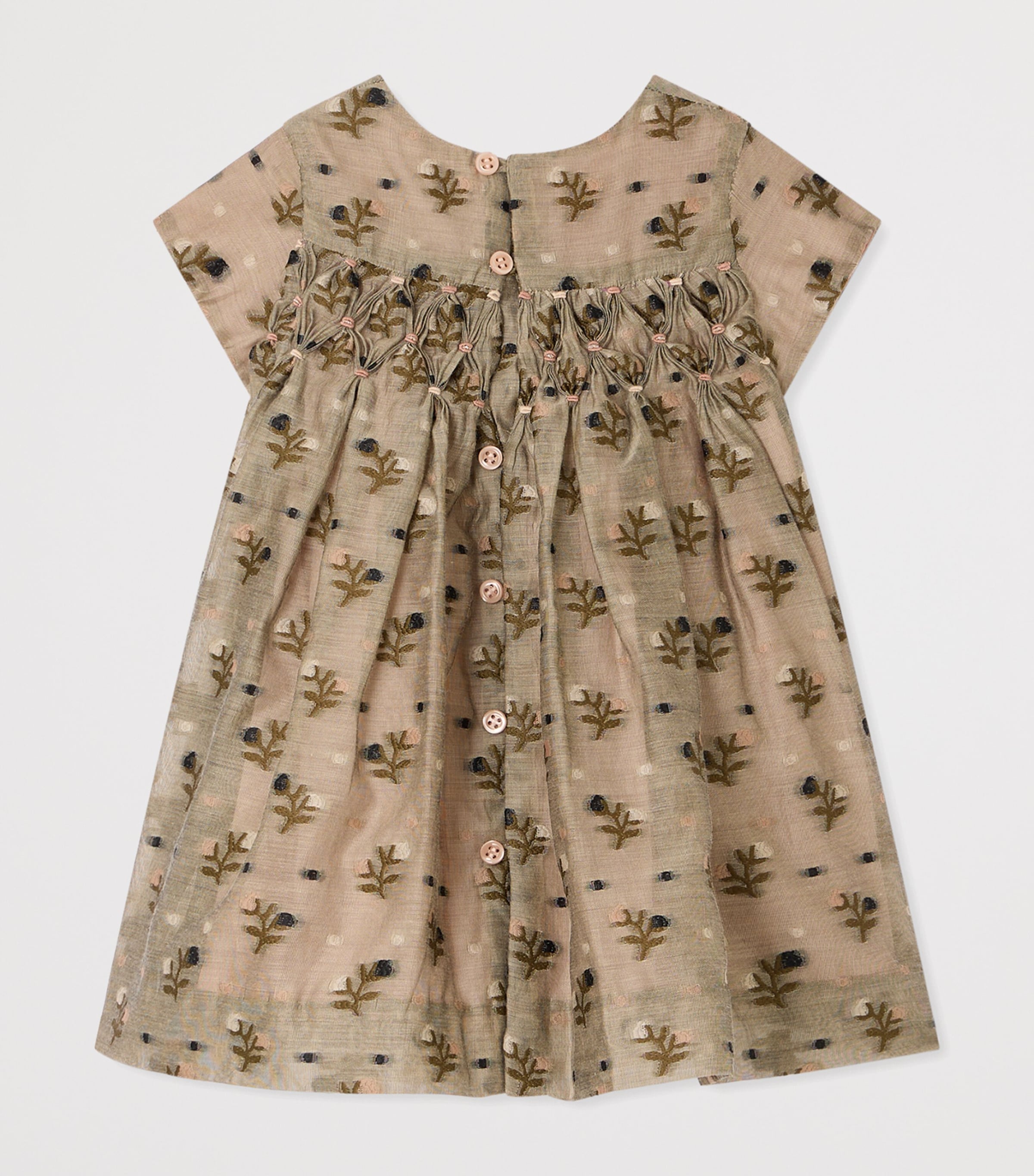 Bonpoint Cotton-Blend Ruched Dress (6-18 Months) Fl Vert Bronze Image 2