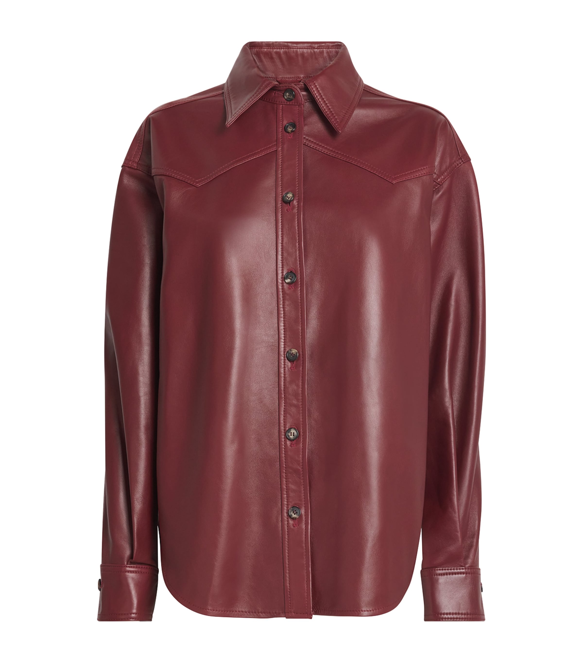 Haikure Leather Belty Shirt In Burgundy