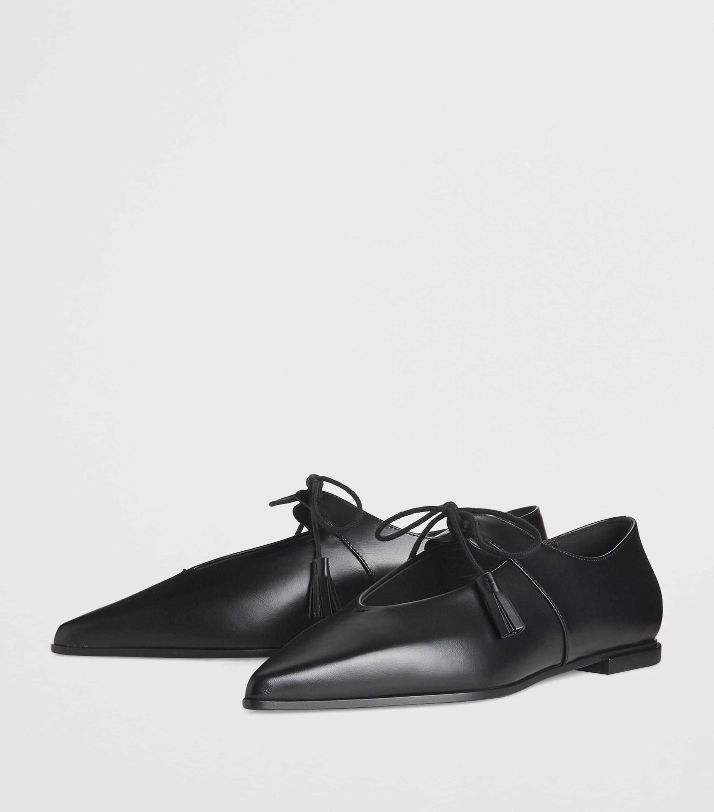 Leather Tapered Ballet Flats BLACK Image 2