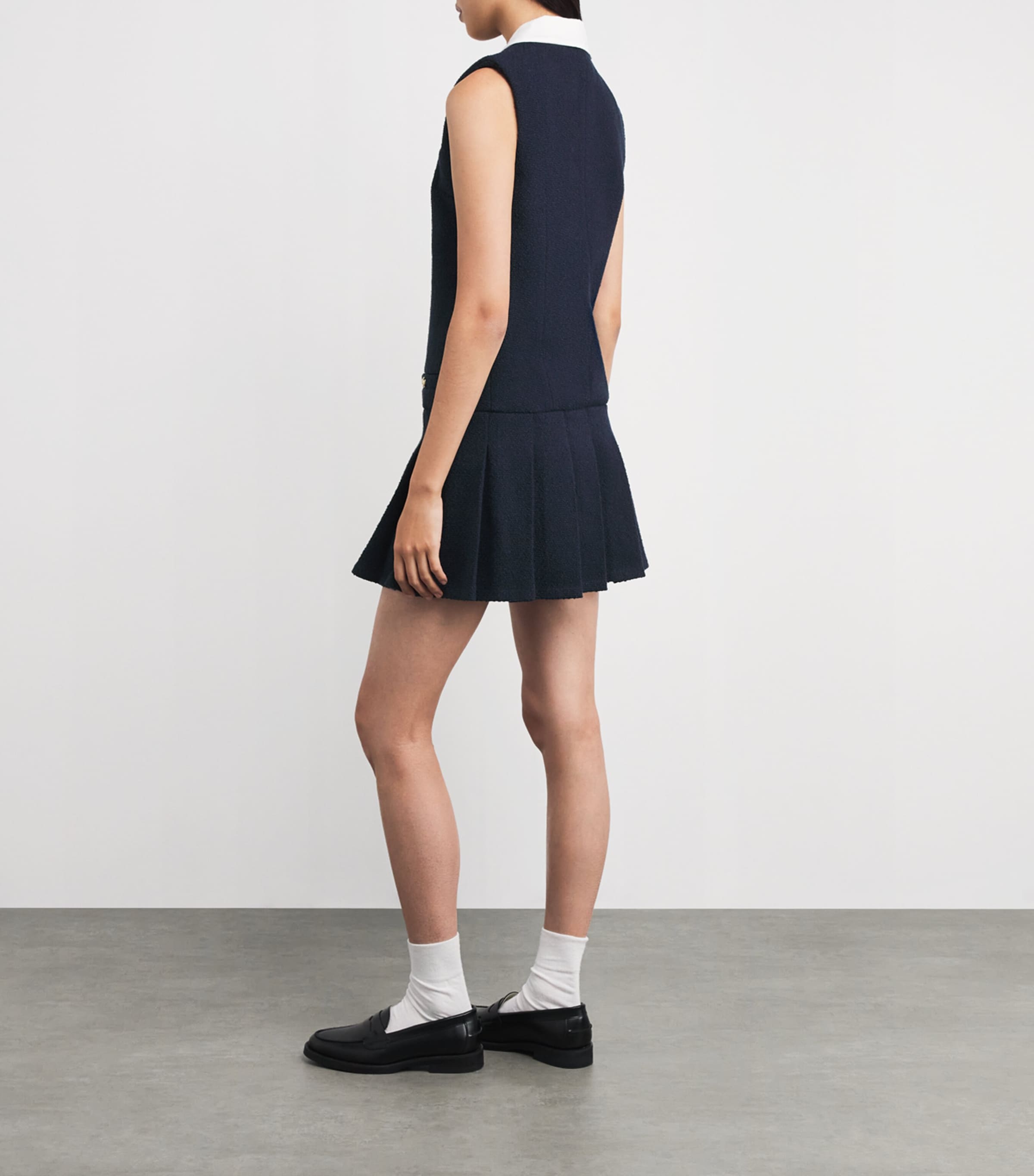 Tweed Buttoned Mini Dress NAVY Image 3