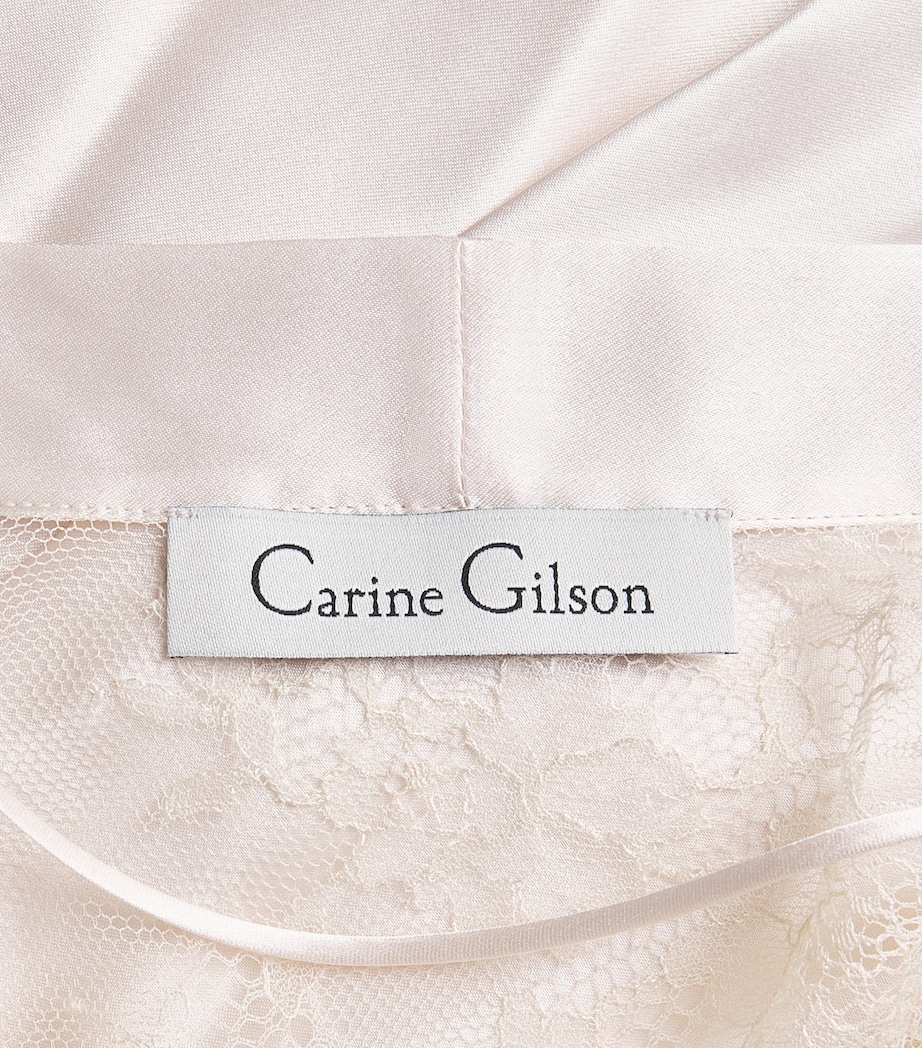 Carine Gilson Womens Silk Lace-Trim Louise Short Kimono Lime / Citron Image 6